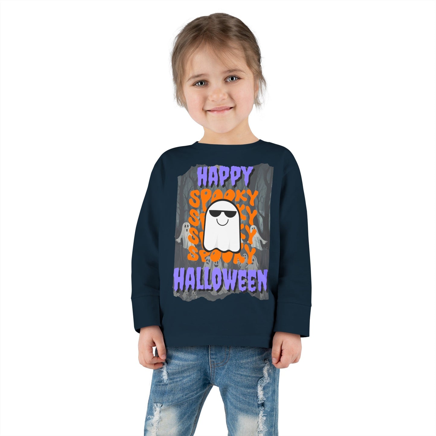 Spooky Happy Halloween Ghost PRfont Toddler Long Sleeve Tee by cypherpunkgear – cypherpunkgear.com | Cypherpunk Merch