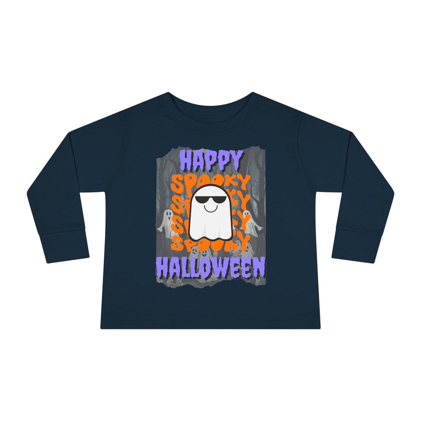 Spooky Happy Halloween Ghost PRfont Toddler Long Sleeve Tee by cypherpunkgear – cypherpunkgear.com | Cypherpunk Merch