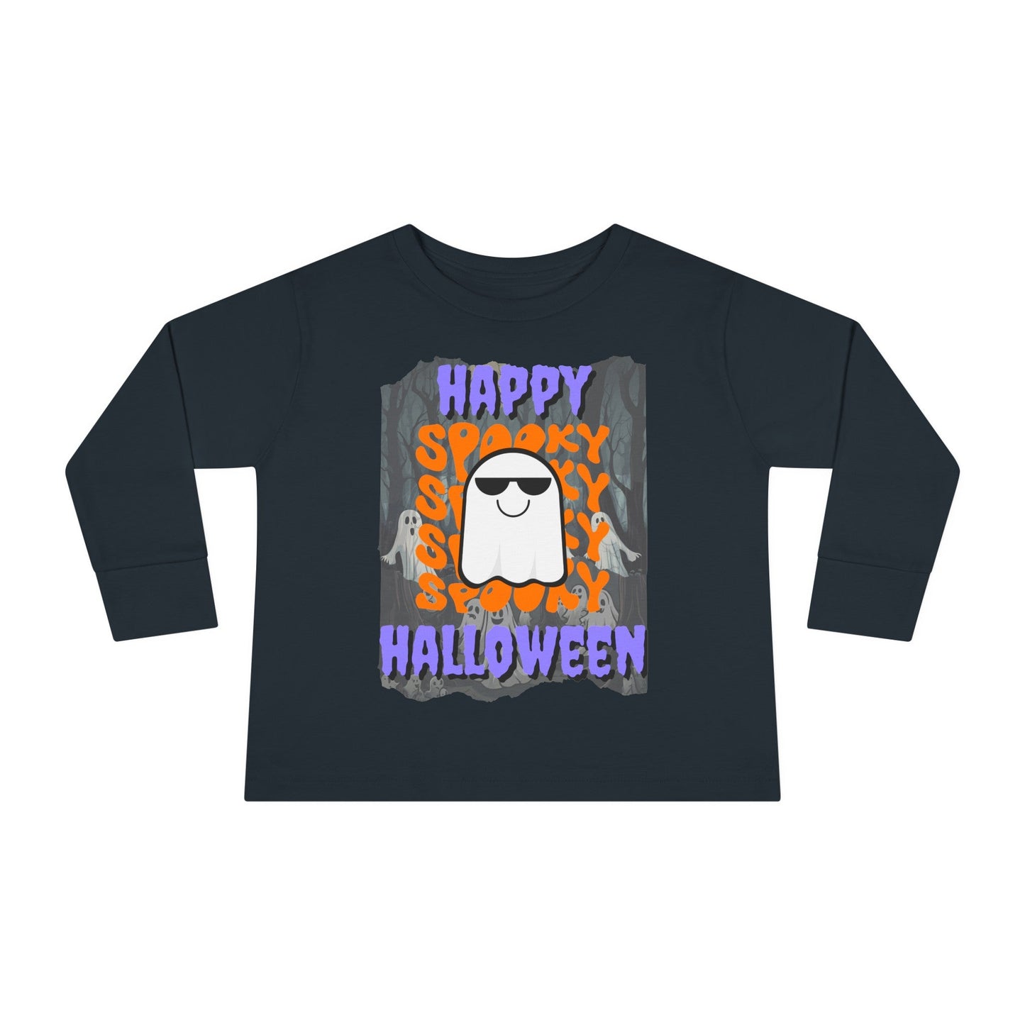 Spooky Happy Halloween Ghost PRfont Toddler Long Sleeve Tee by cypherpunkgear – cypherpunkgear.com | Cypherpunk Merch