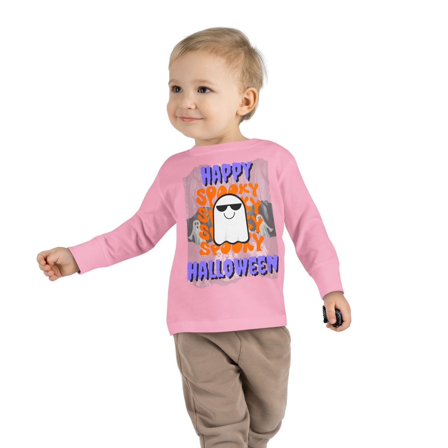 Spooky Happy Halloween Ghost PRfont Toddler Long Sleeve Tee by cypherpunkgear – cypherpunkgear.com | Cypherpunk Merch