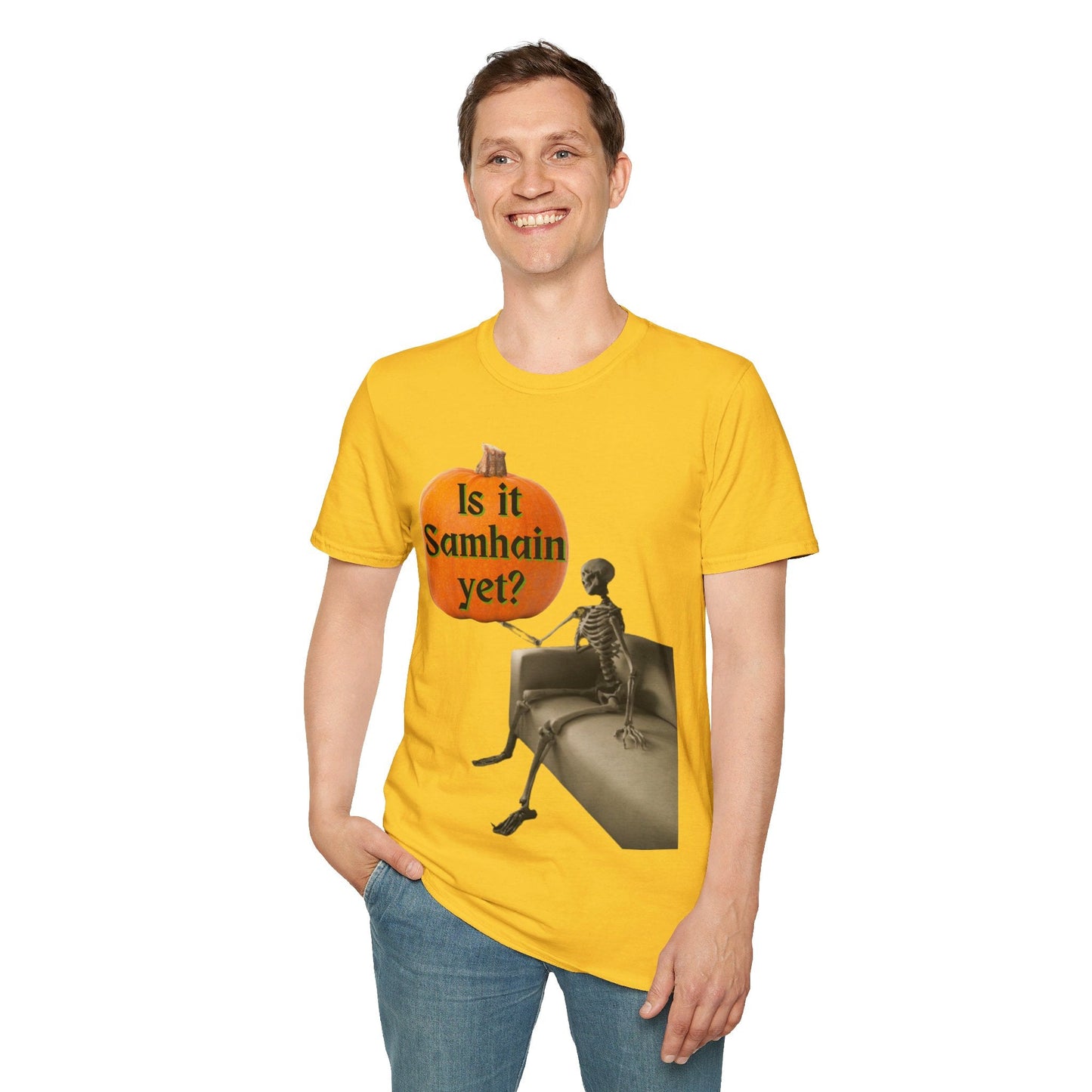 Waiting for Samhain Skeleton LTcolors Unisex T-Shirt by cypherpunkgear – cypherpunkgear.com | Cypherpunk Merch