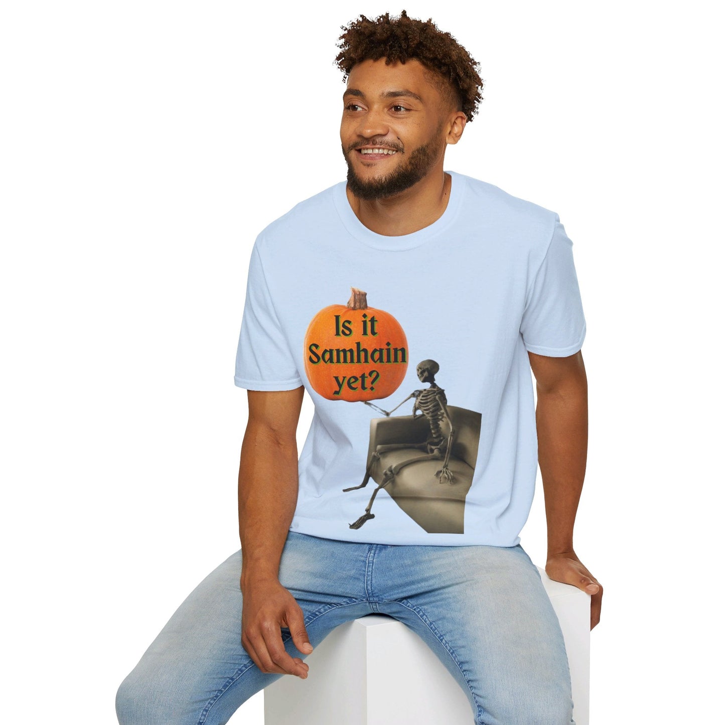 Waiting for Samhain Skeleton LTcolors Unisex T-Shirt by cypherpunkgear – cypherpunkgear.com | Cypherpunk Merch