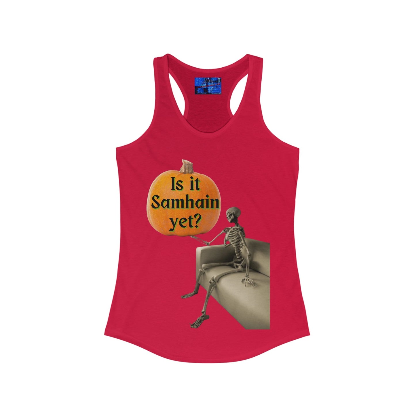 Waiting for Samhain Skeleton Women's Racerback Tank Top by cypherpunkgear – cypherpunkgear.com | Cypherpunk Merch