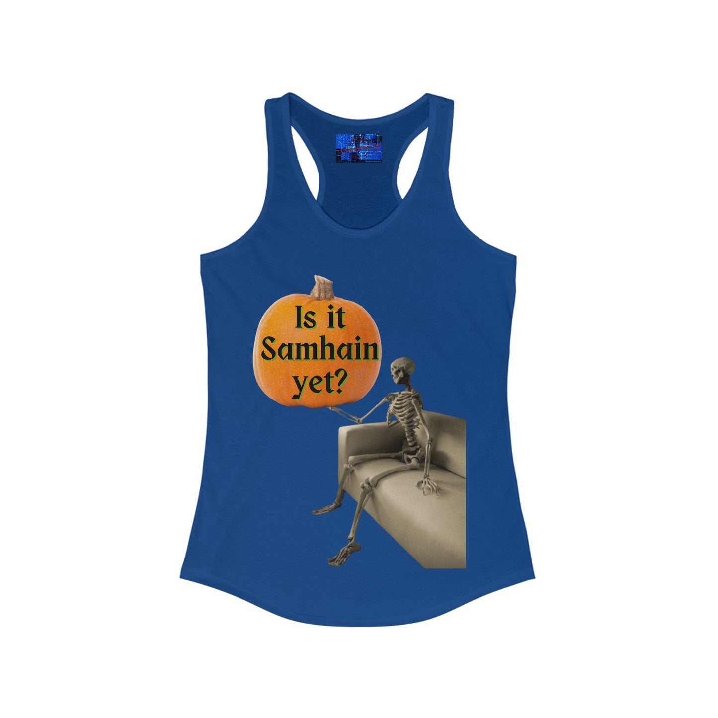 Waiting for Samhain Skeleton Women's Racerback Tank Top by cypherpunkgear – cypherpunkgear.com | Cypherpunk Merch