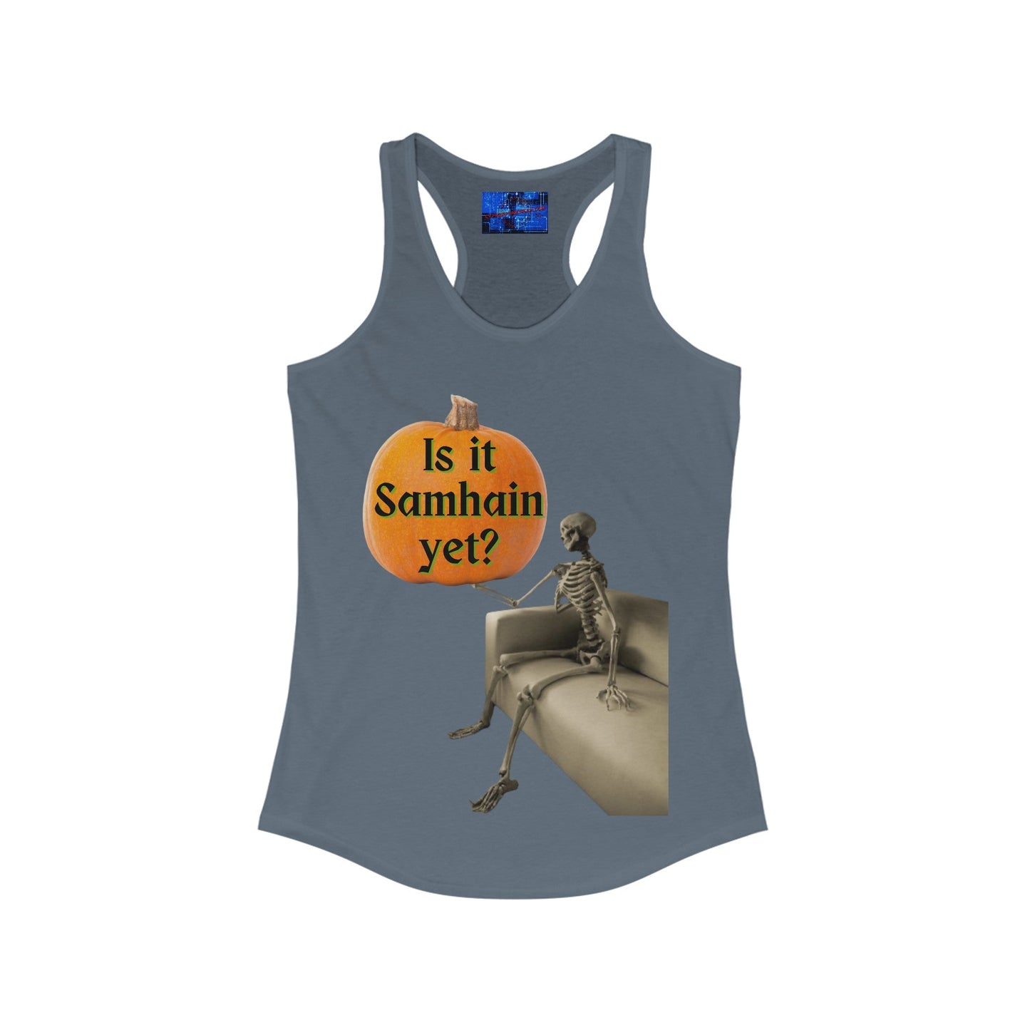 Waiting for Samhain Skeleton Women's Racerback Tank Top by cypherpunkgear – cypherpunkgear.com | Cypherpunk Merch