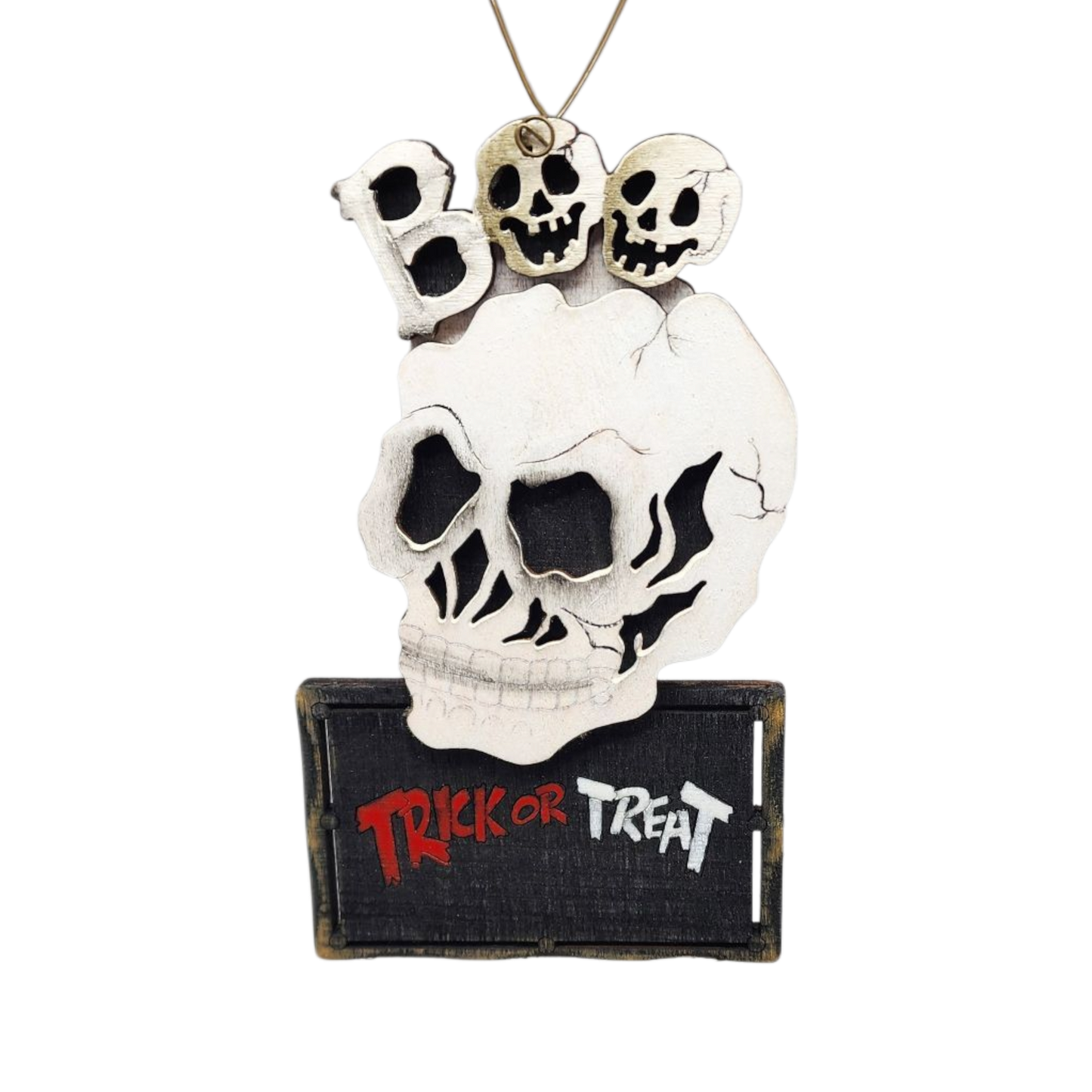 Wooden Halloween Ornament - Skull