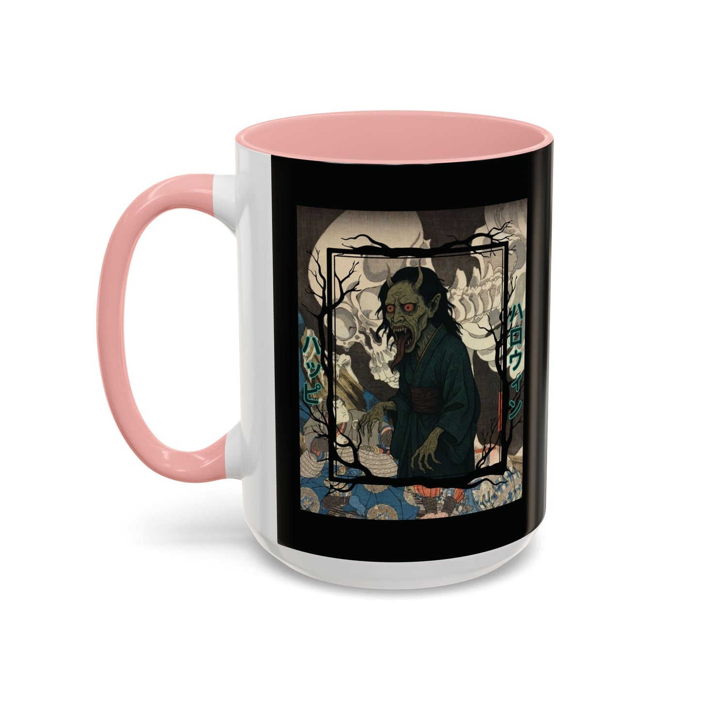 Yōkai Happy Halloween Black Accent Mug by cypherpunkgear.com – cypherpunkgear.com | Cypherpunk Merch