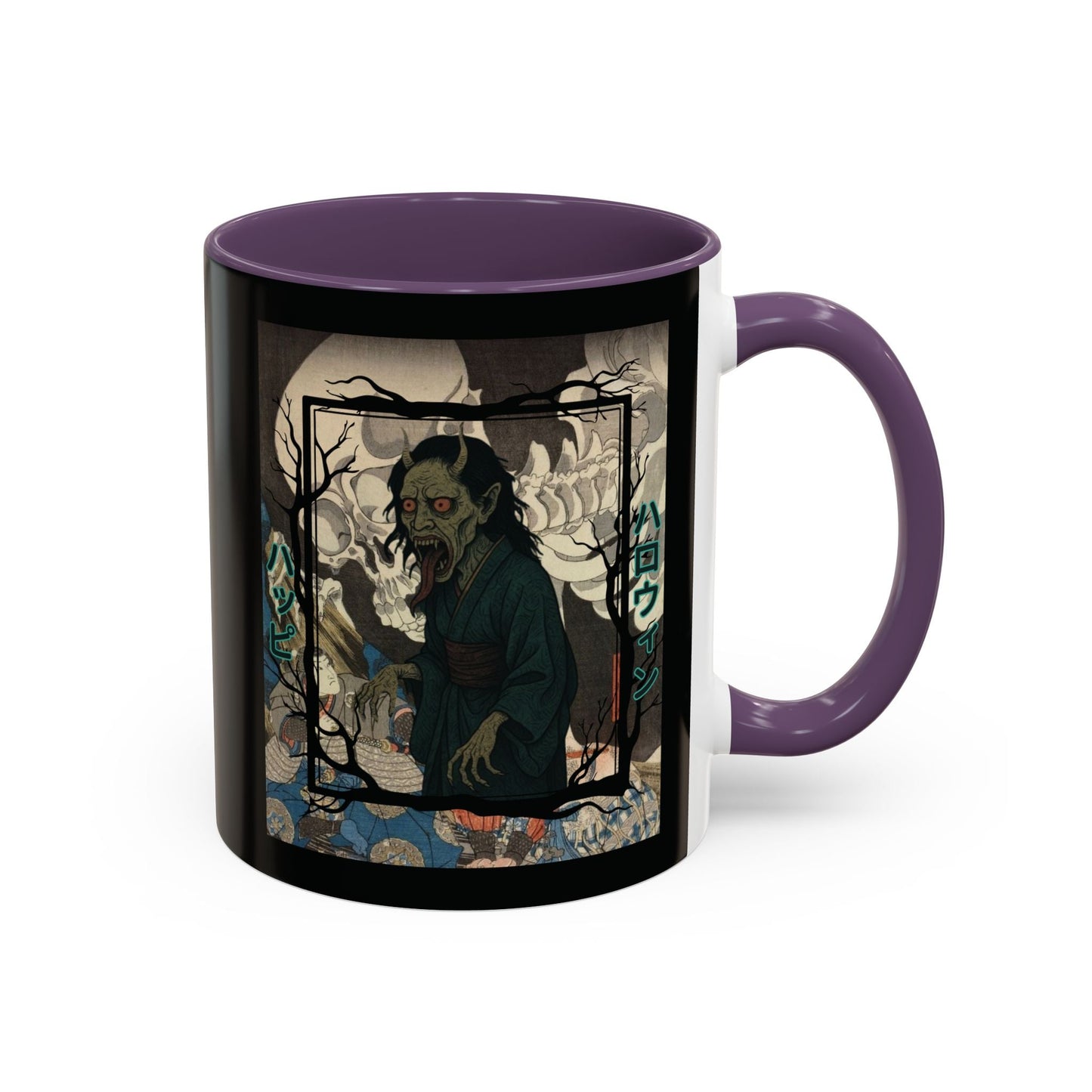Yōkai Happy Halloween Black Accent Mug by cypherpunkgear.com – cypherpunkgear.com | Cypherpunk Merch