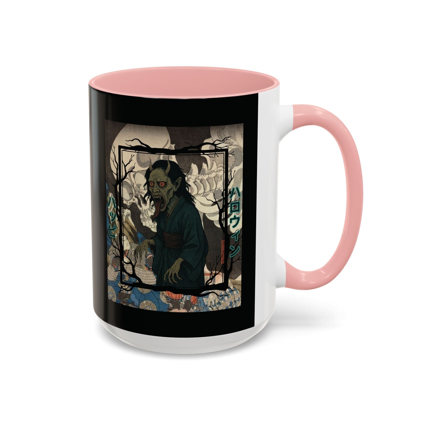 Yōkai Happy Halloween Black Accent Mug by cypherpunkgear.com – cypherpunkgear.com | Cypherpunk Merch