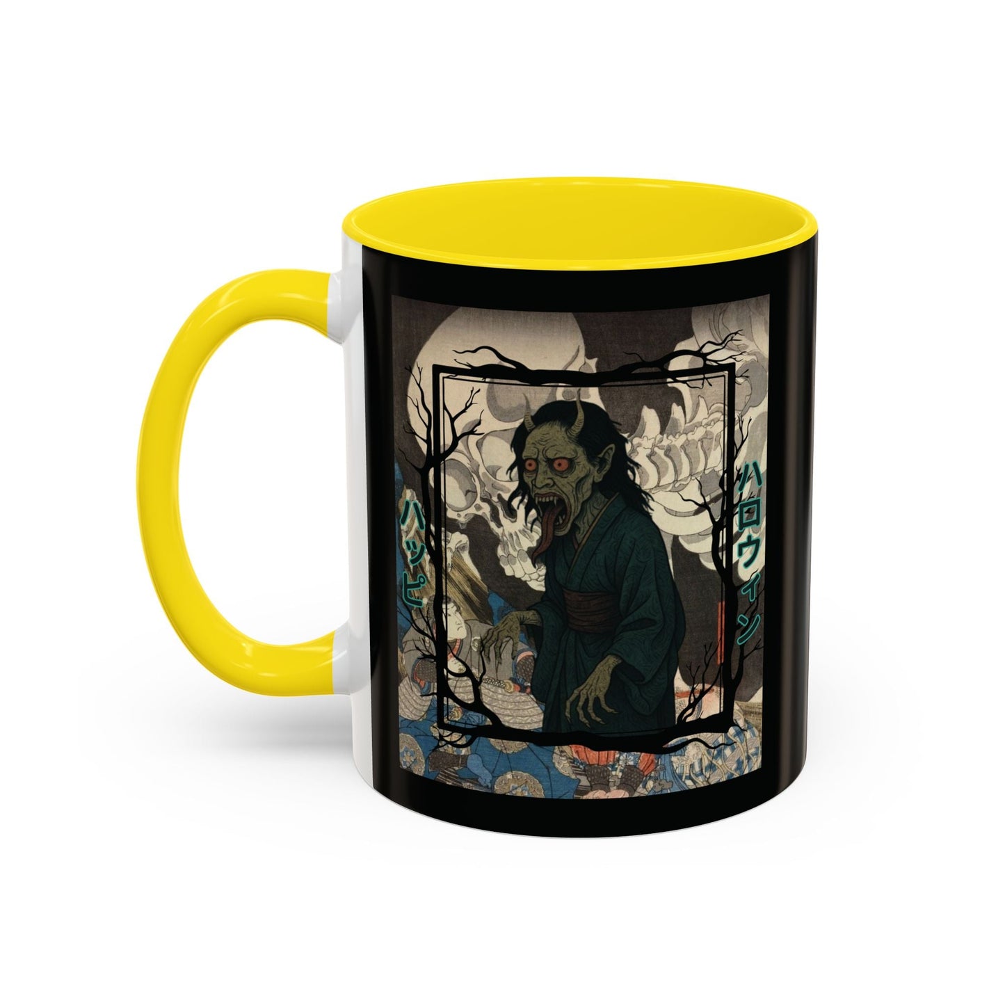Yōkai Happy Halloween Black Accent Mug by cypherpunkgear.com – cypherpunkgear.com | Cypherpunk Merch