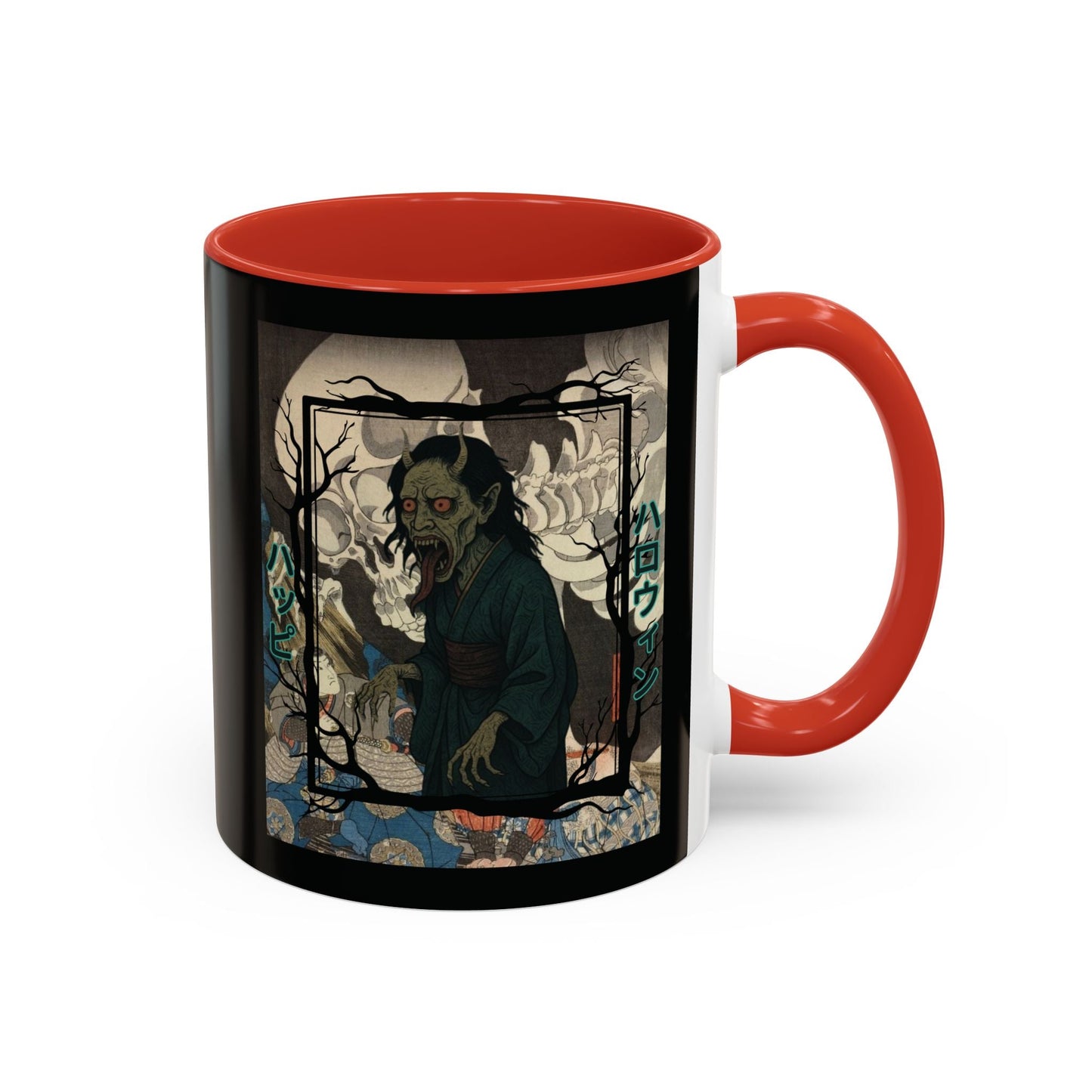 Yōkai Happy Halloween Black Accent Mug by cypherpunkgear.com – cypherpunkgear.com | Cypherpunk Merch