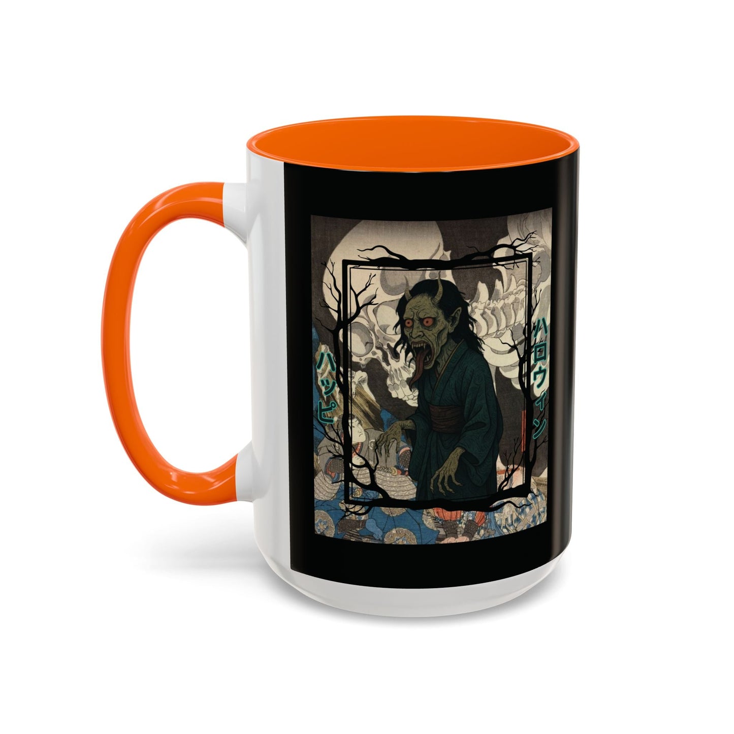 Yōkai Happy Halloween Black Accent Mug by cypherpunkgear.com – cypherpunkgear.com | Cypherpunk Merch