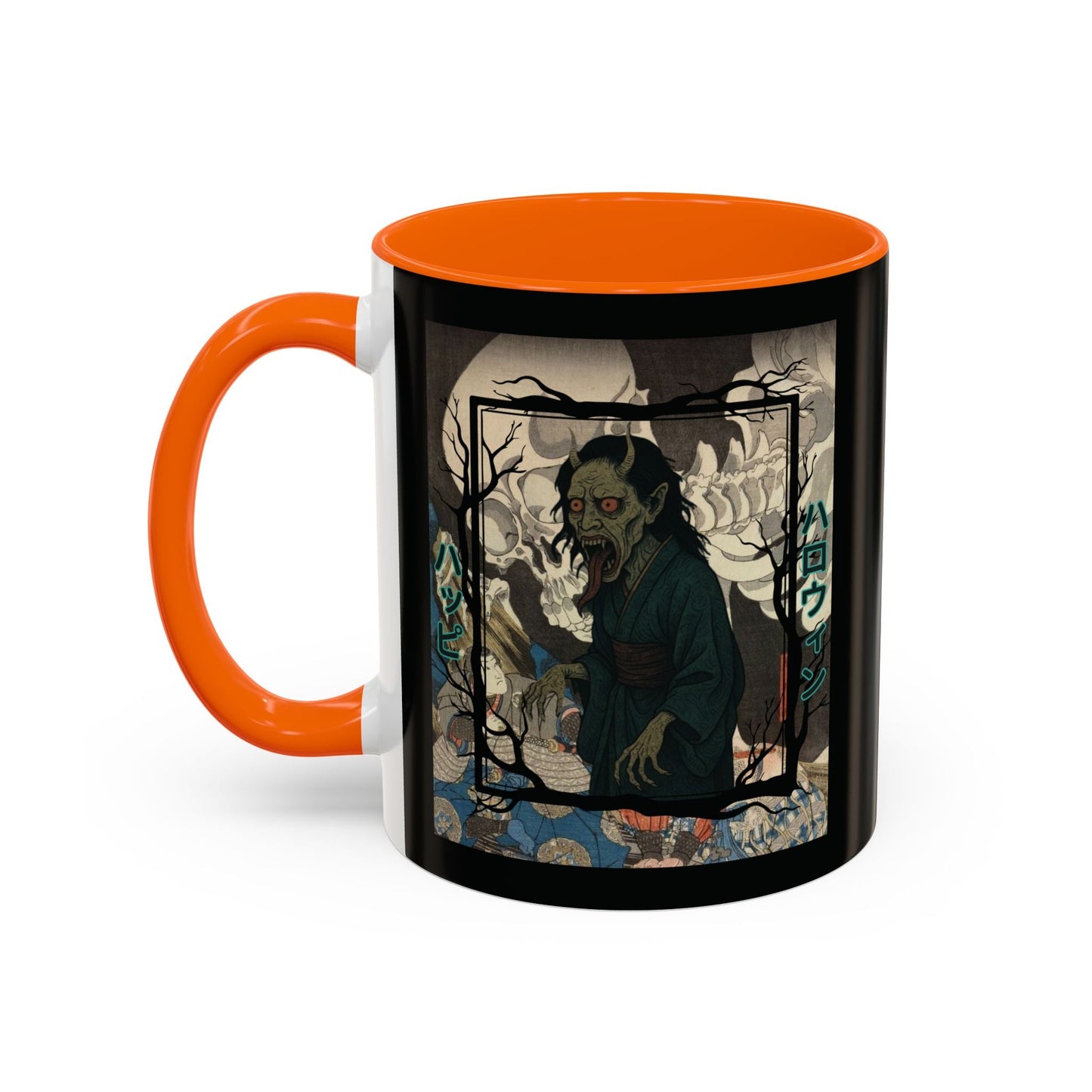 Yōkai Happy Halloween Black Accent Mug by cypherpunkgear.com – cypherpunkgear.com | Cypherpunk Merch