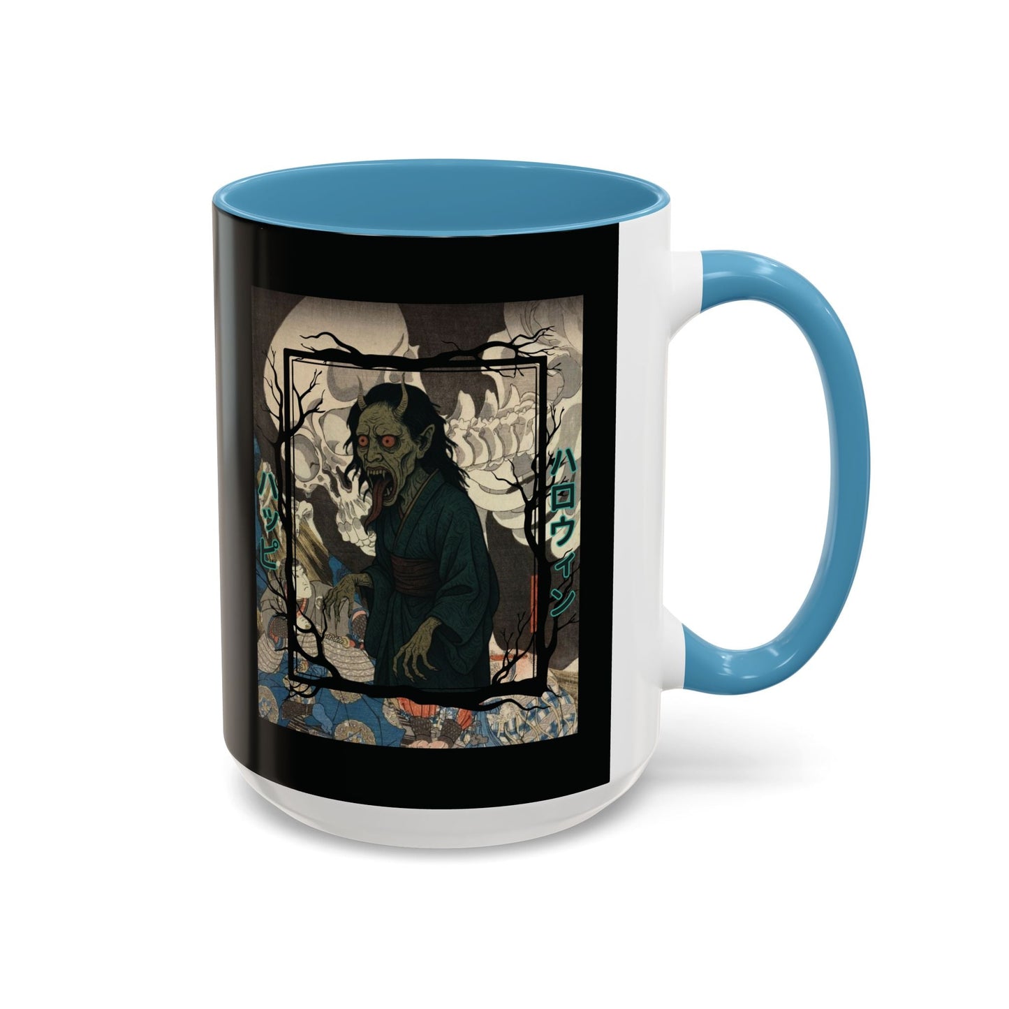 Yōkai Happy Halloween Black Accent Mug by cypherpunkgear.com – cypherpunkgear.com | Cypherpunk Merch