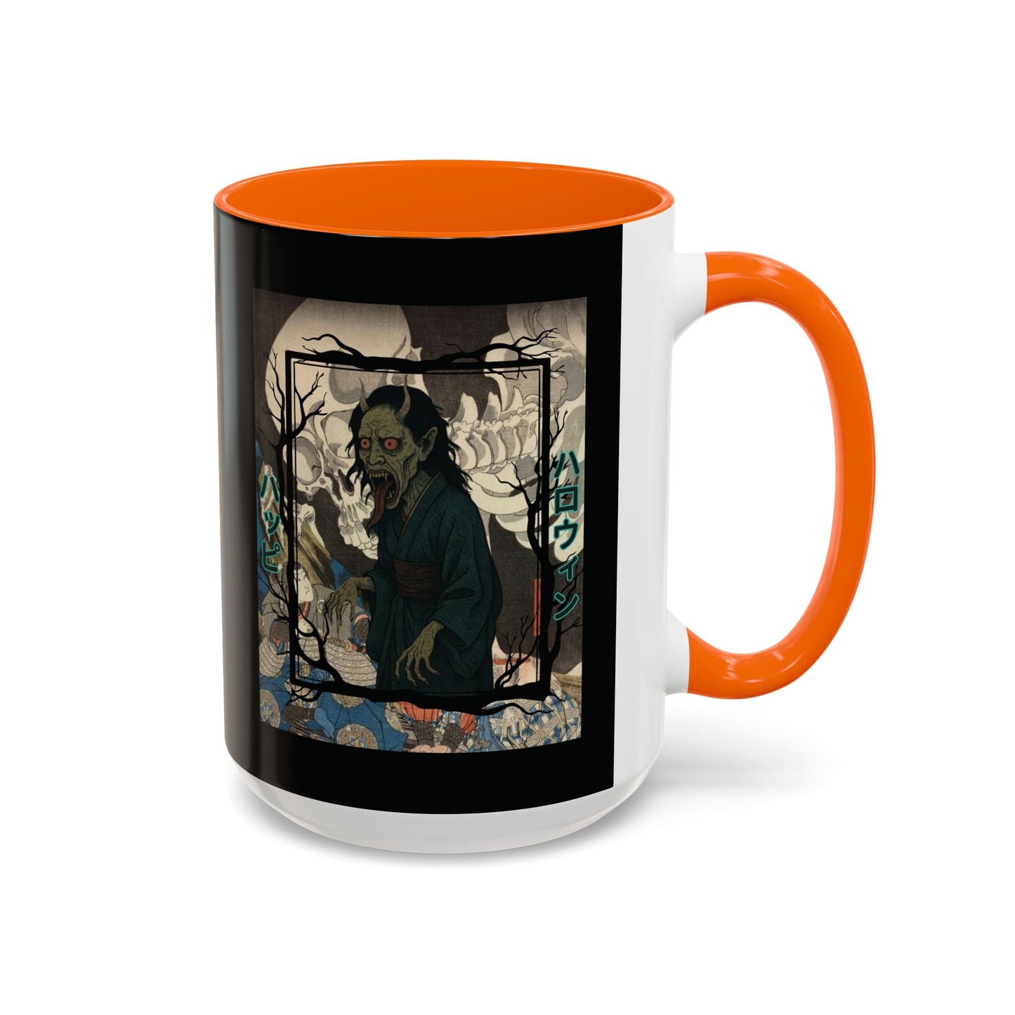 Yōkai Happy Halloween Black Accent Mug by cypherpunkgear.com – cypherpunkgear.com | Cypherpunk Merch