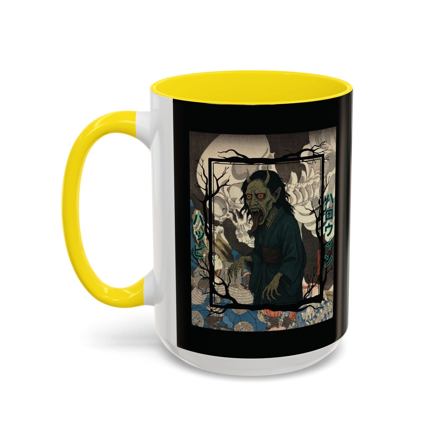 Yōkai Happy Halloween Black Accent Mug by cypherpunkgear.com – cypherpunkgear.com | Cypherpunk Merch