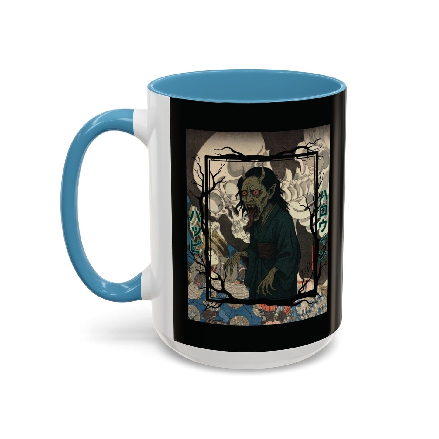 Yōkai Happy Halloween Black Accent Mug by cypherpunkgear.com – cypherpunkgear.com | Cypherpunk Merch