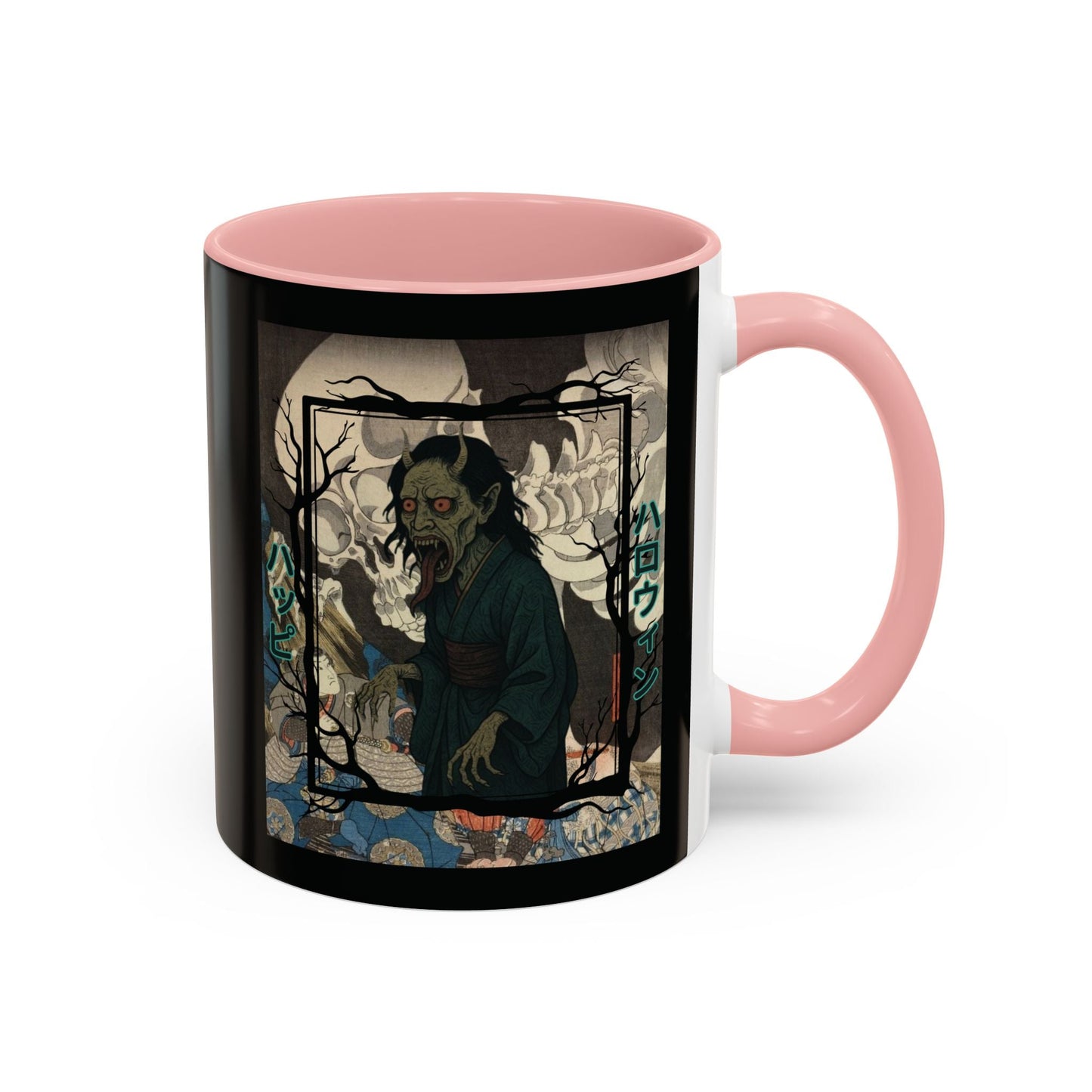 Yōkai Happy Halloween Black Accent Mug by cypherpunkgear.com – cypherpunkgear.com | Cypherpunk Merch