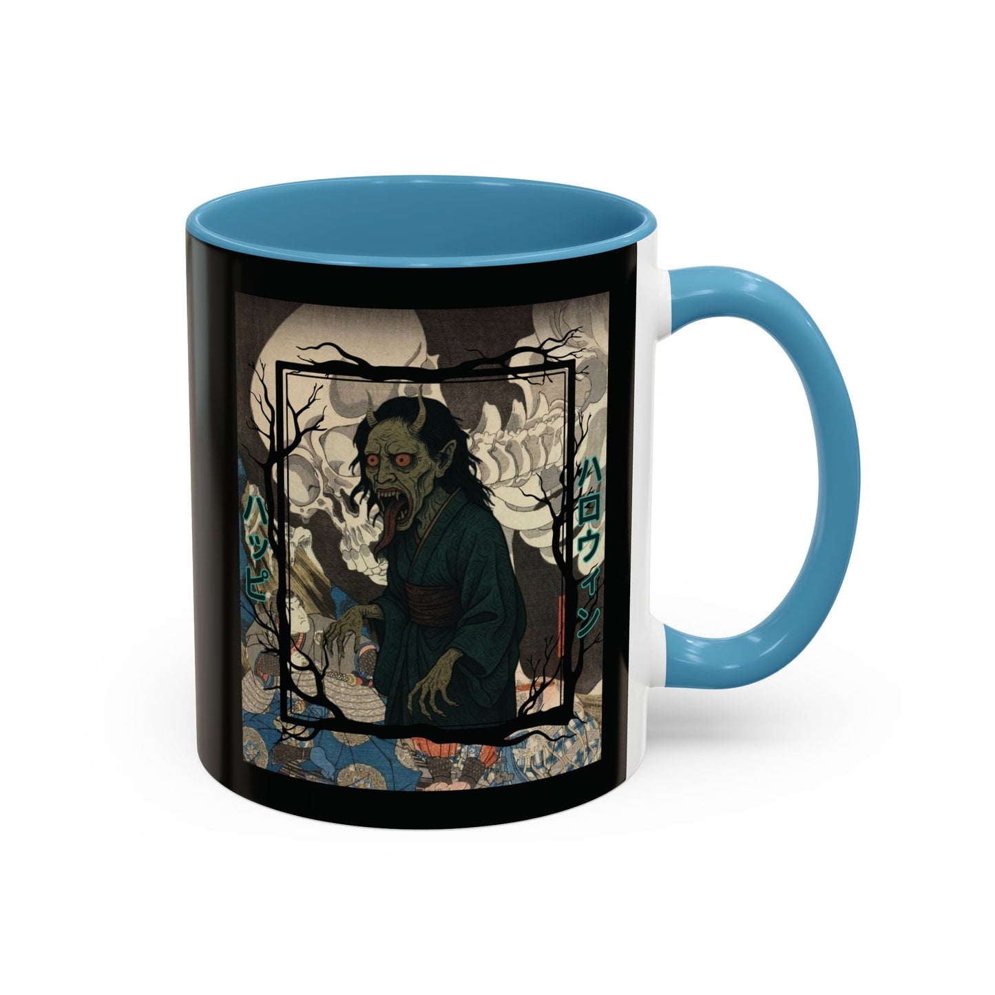 Yōkai Happy Halloween Black Accent Mug by cypherpunkgear.com – cypherpunkgear.com | Cypherpunk Merch