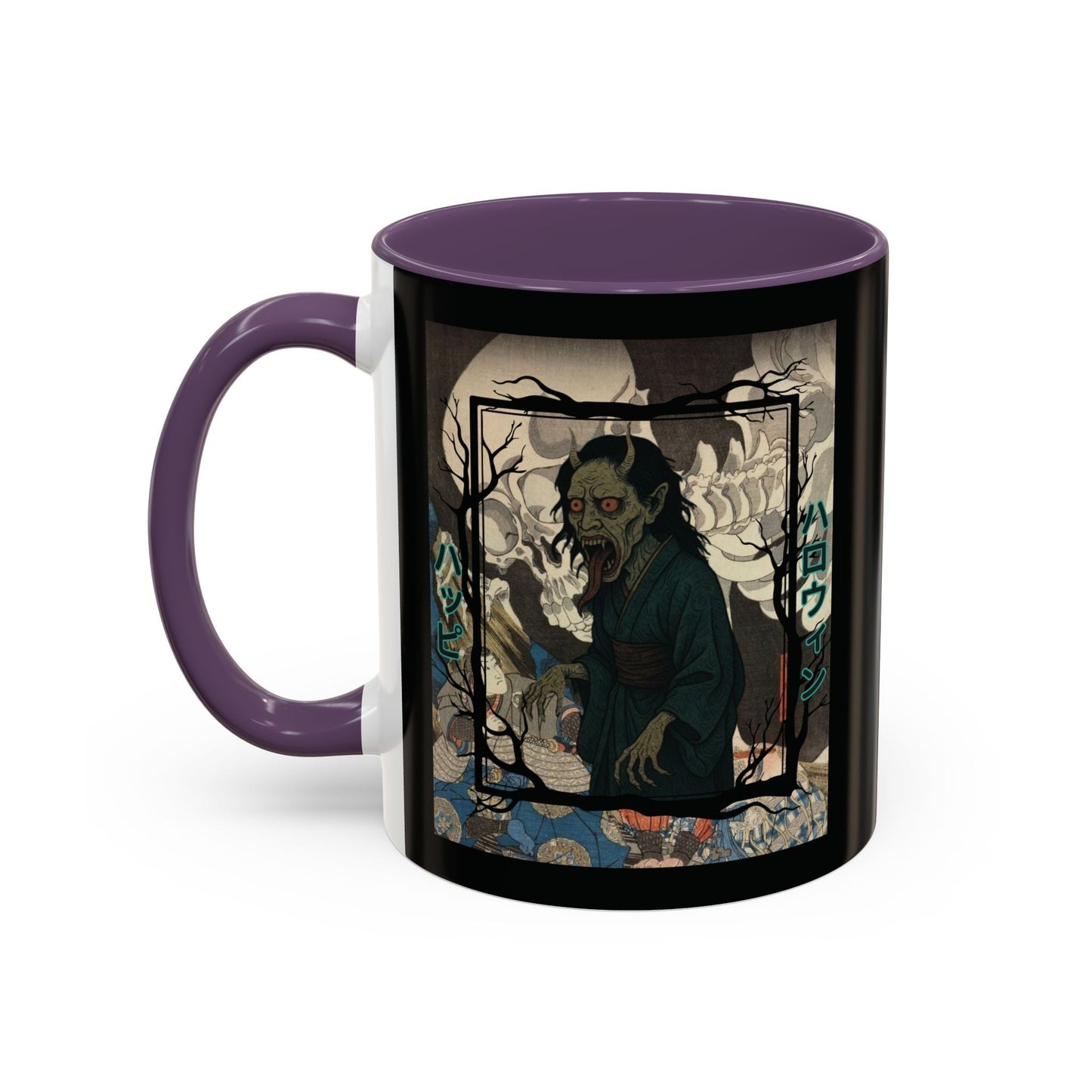 Yōkai Happy Halloween Black Accent Mug by cypherpunkgear.com – cypherpunkgear.com | Cypherpunk Merch