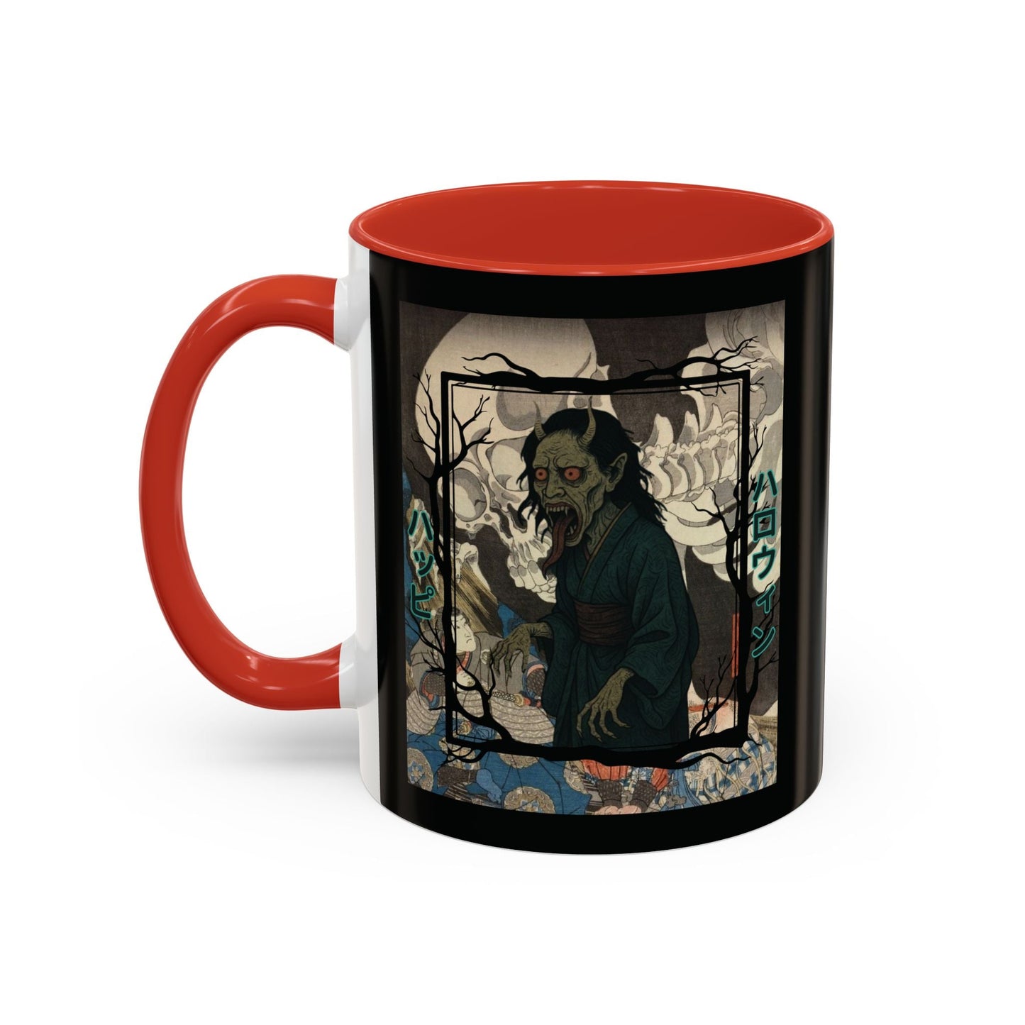 Yōkai Happy Halloween Black Accent Mug by cypherpunkgear.com – cypherpunkgear.com | Cypherpunk Merch