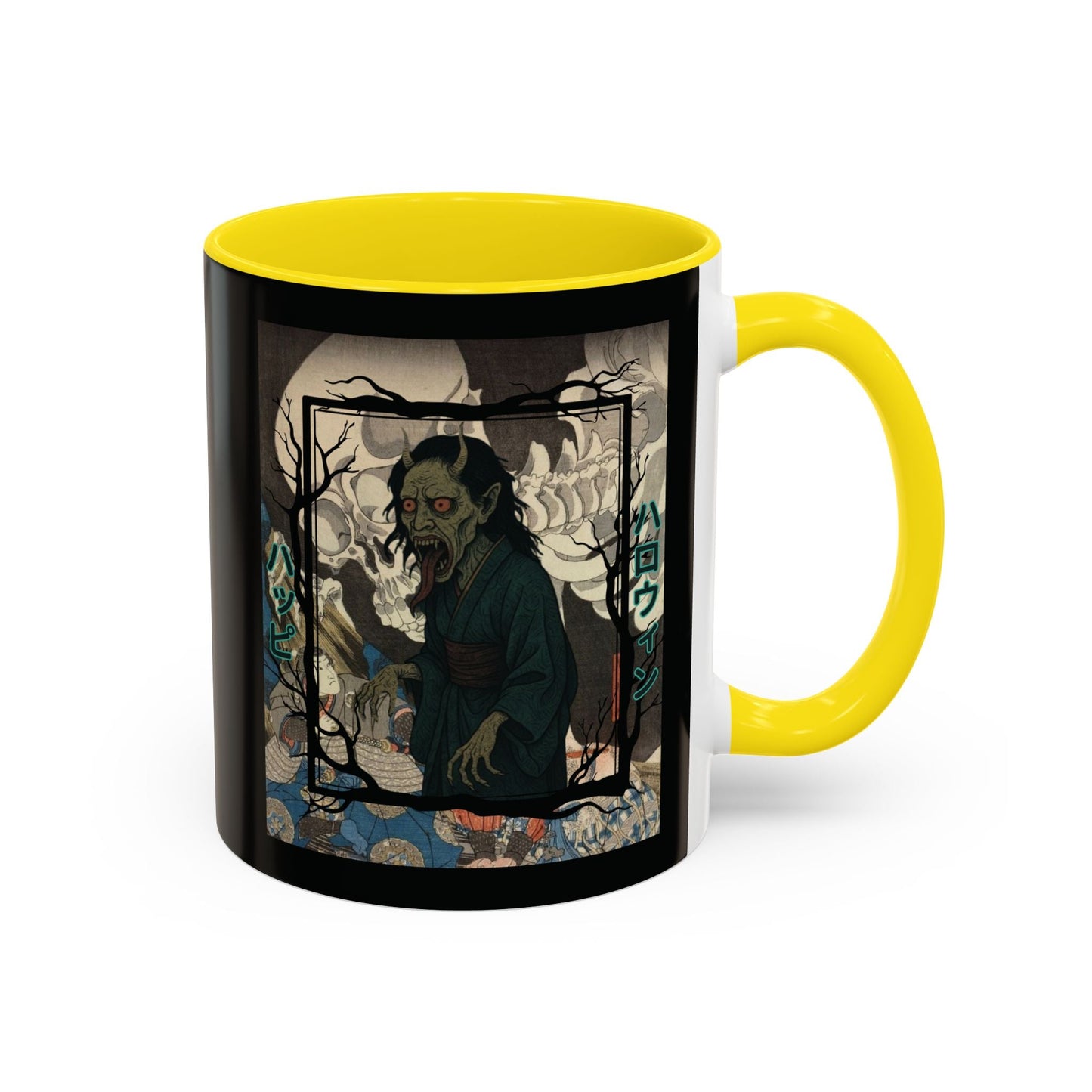 Yōkai Happy Halloween Black Accent Mug by cypherpunkgear.com – cypherpunkgear.com | Cypherpunk Merch