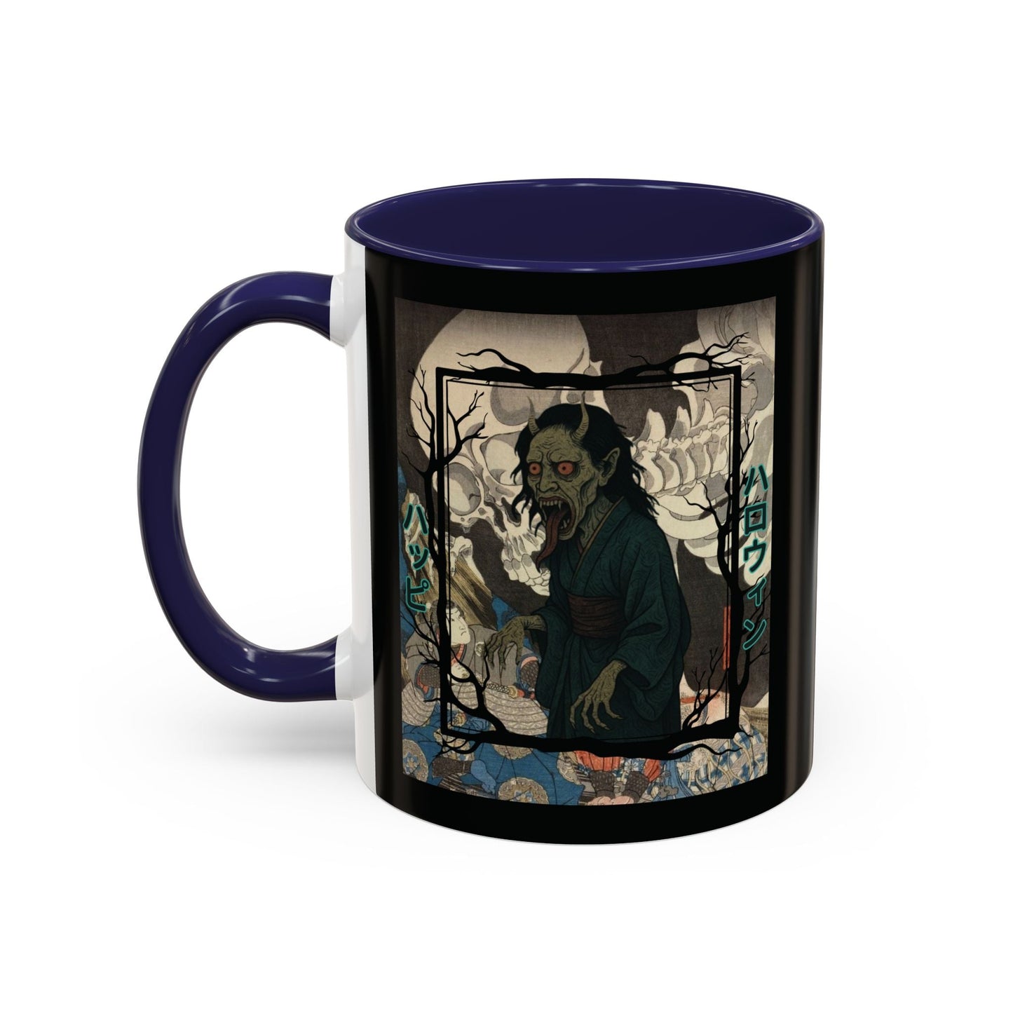 Yōkai Happy Halloween Black Accent Mug by cypherpunkgear.com – cypherpunkgear.com | Cypherpunk Merch