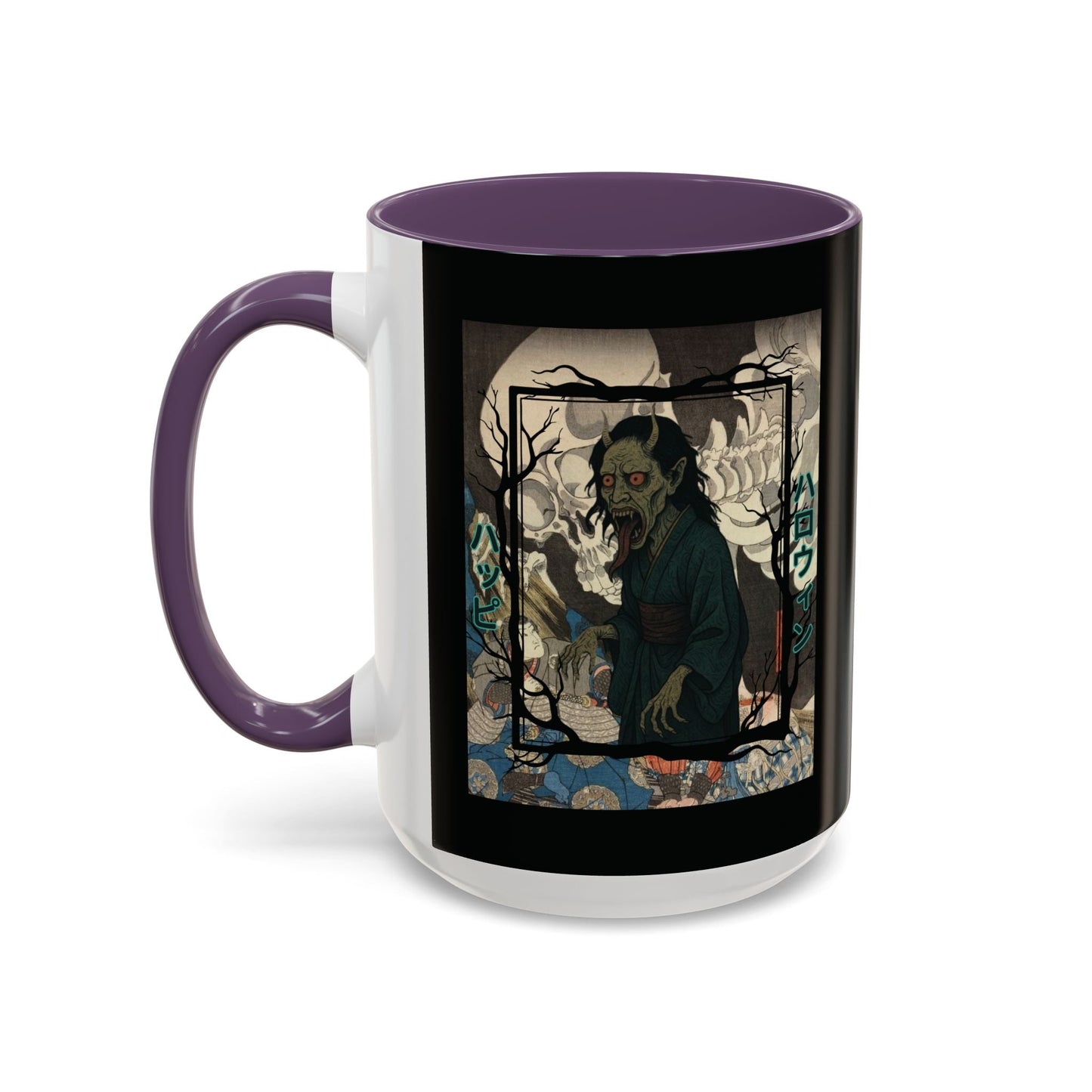 Yōkai Happy Halloween Black Accent Mug by cypherpunkgear.com – cypherpunkgear.com | Cypherpunk Merch