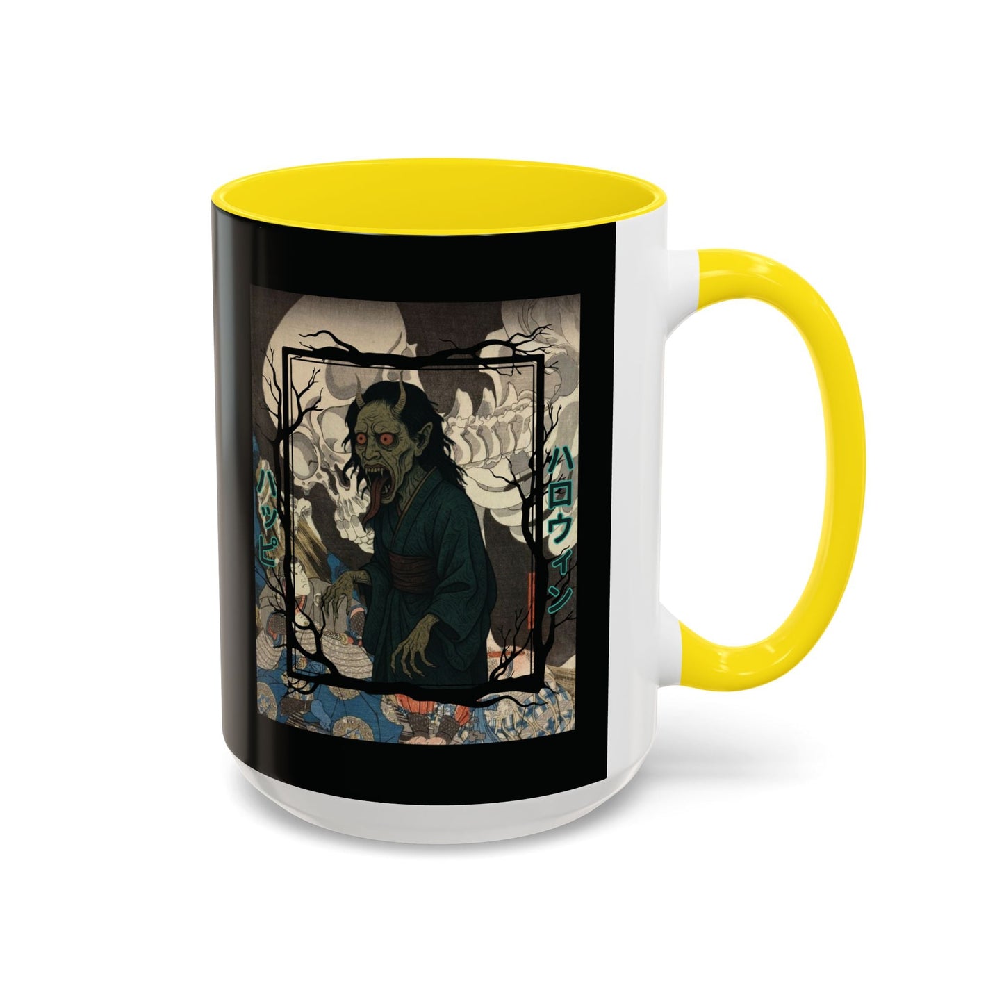 Yōkai Happy Halloween Black Accent Mug by cypherpunkgear.com – cypherpunkgear.com | Cypherpunk Merch