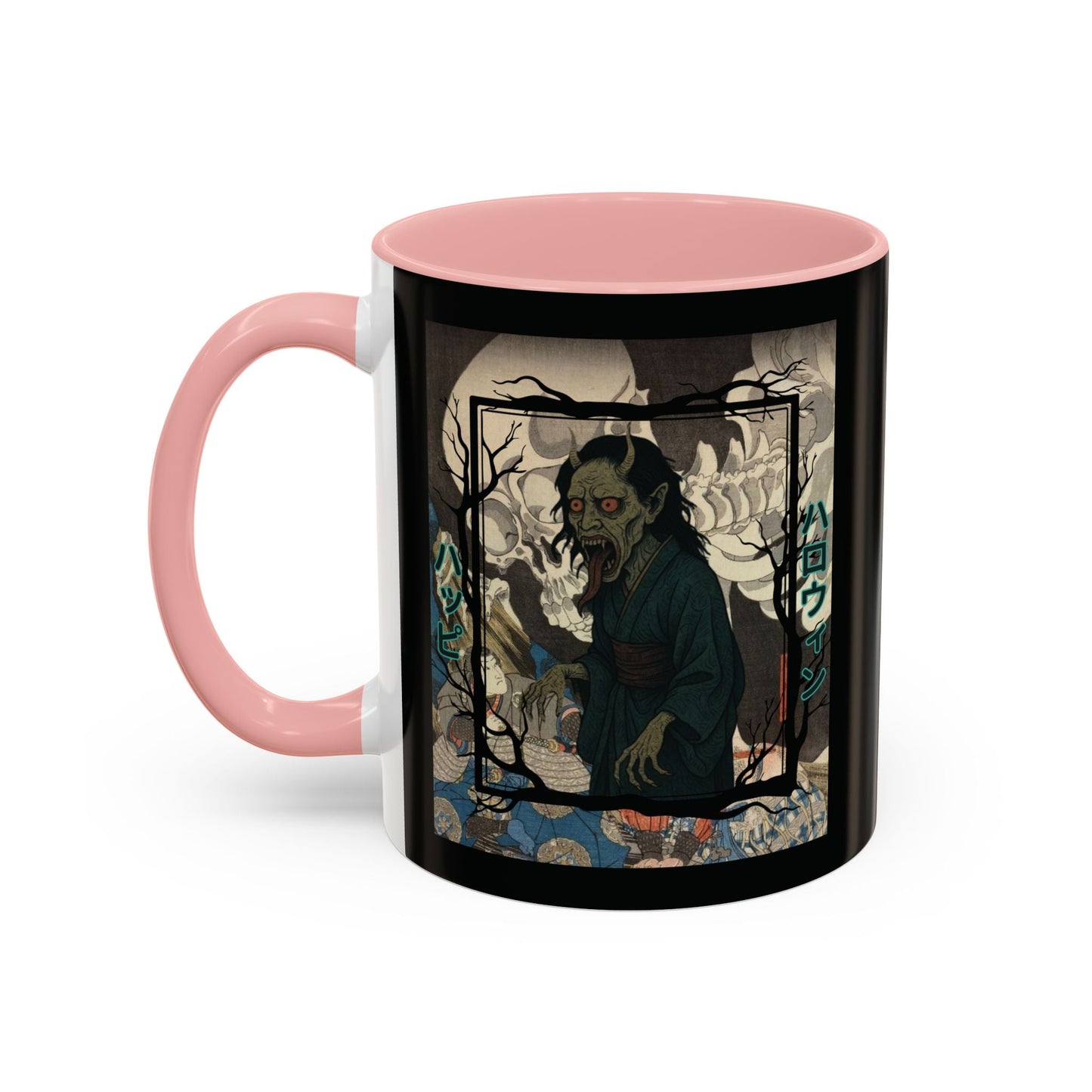 Yōkai Happy Halloween Black Accent Mug by cypherpunkgear.com – cypherpunkgear.com | Cypherpunk Merch
