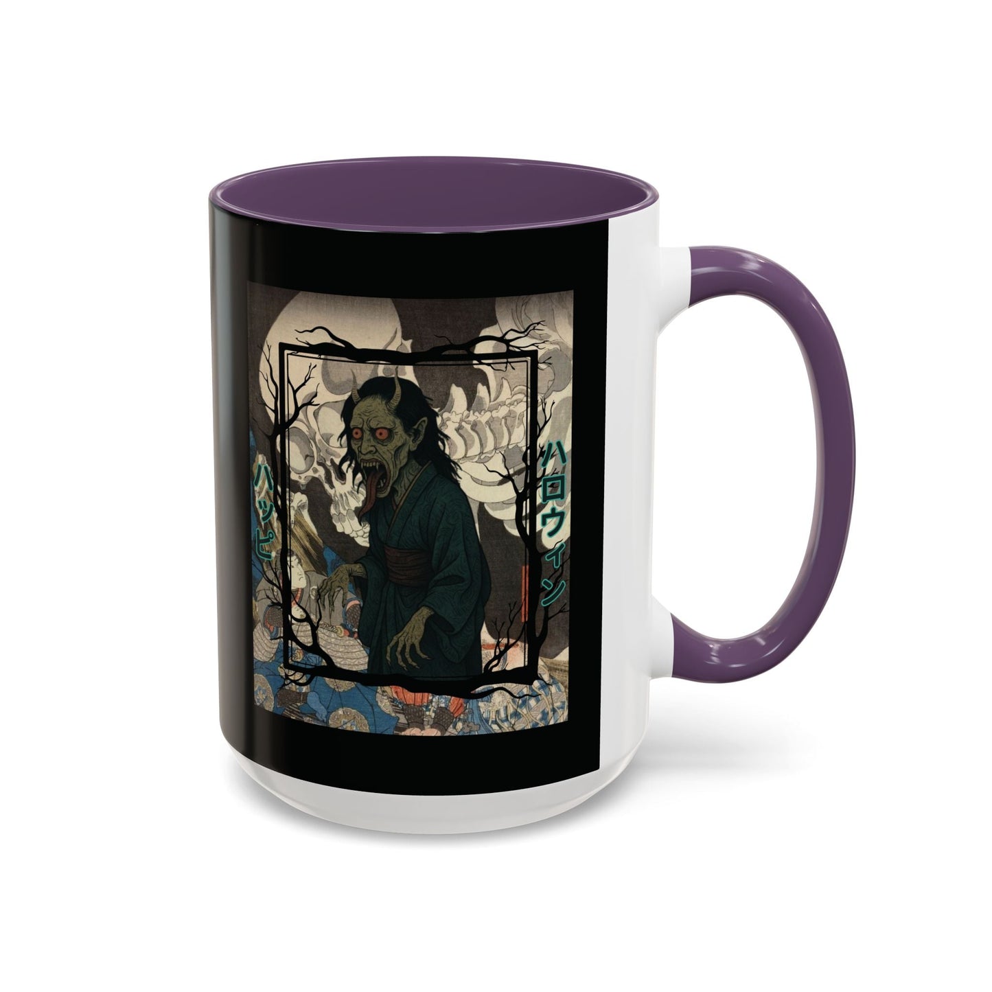 Yōkai Happy Halloween Black Accent Mug by cypherpunkgear.com – cypherpunkgear.com | Cypherpunk Merch