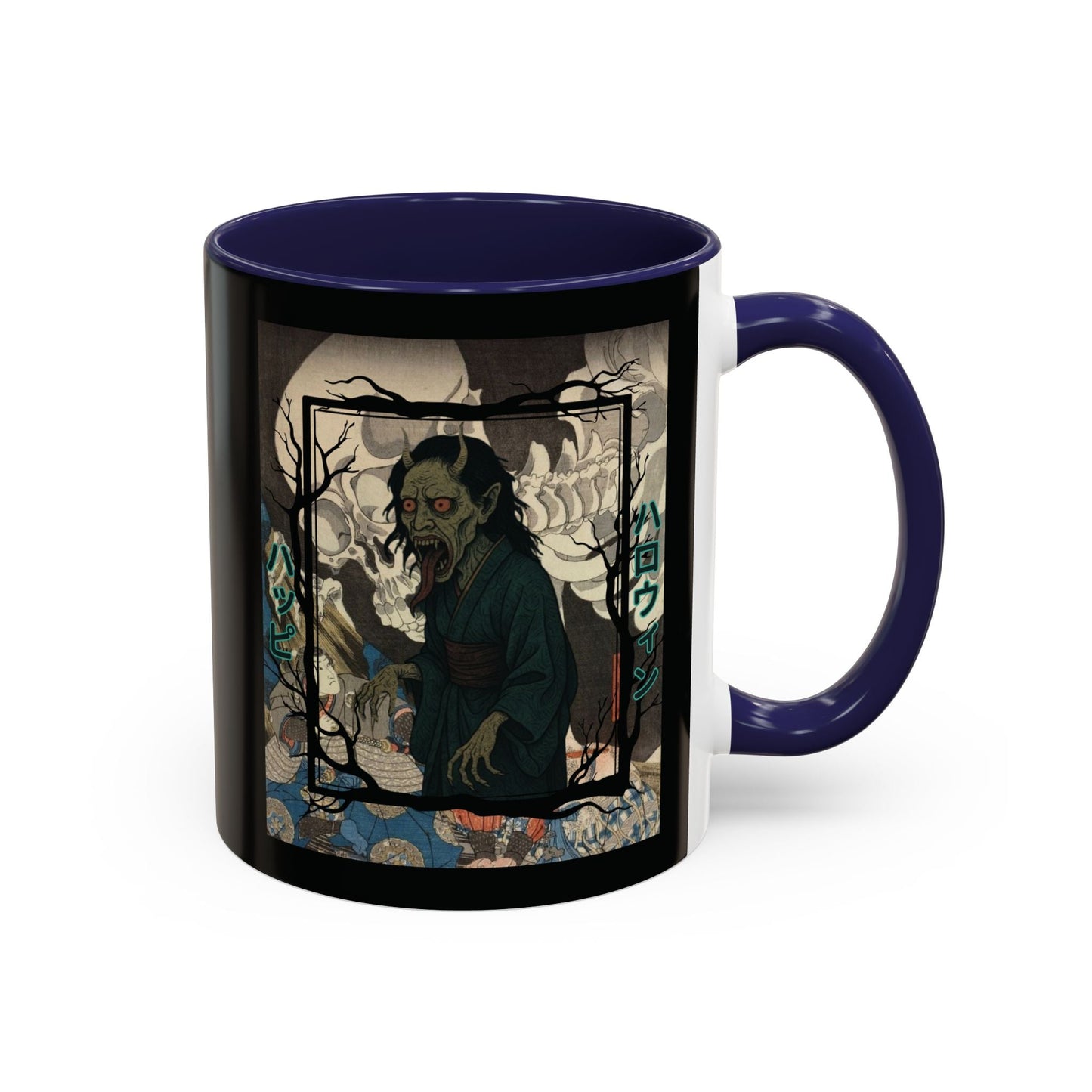 Yōkai Happy Halloween Black Accent Mug by cypherpunkgear.com – cypherpunkgear.com | Cypherpunk Merch