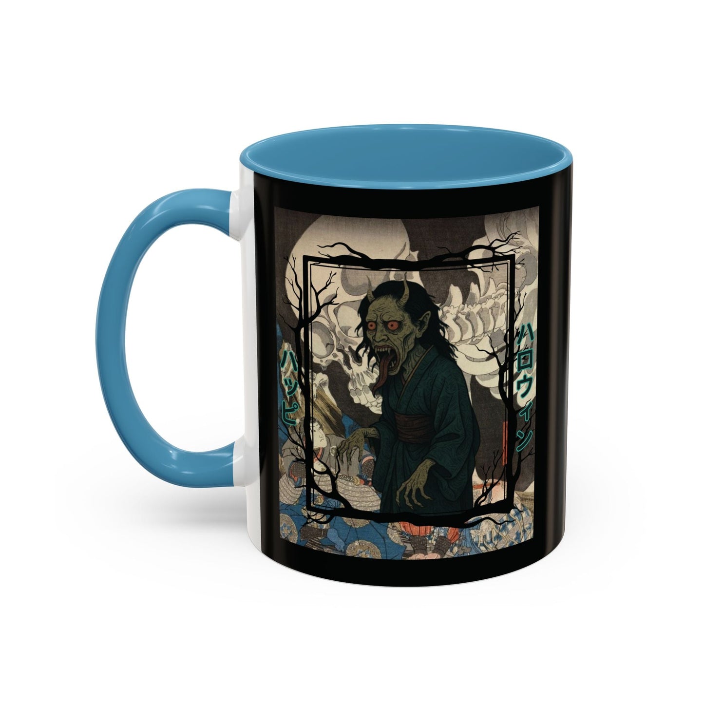 Yōkai Happy Halloween Black Accent Mug by cypherpunkgear.com – cypherpunkgear.com | Cypherpunk Merch