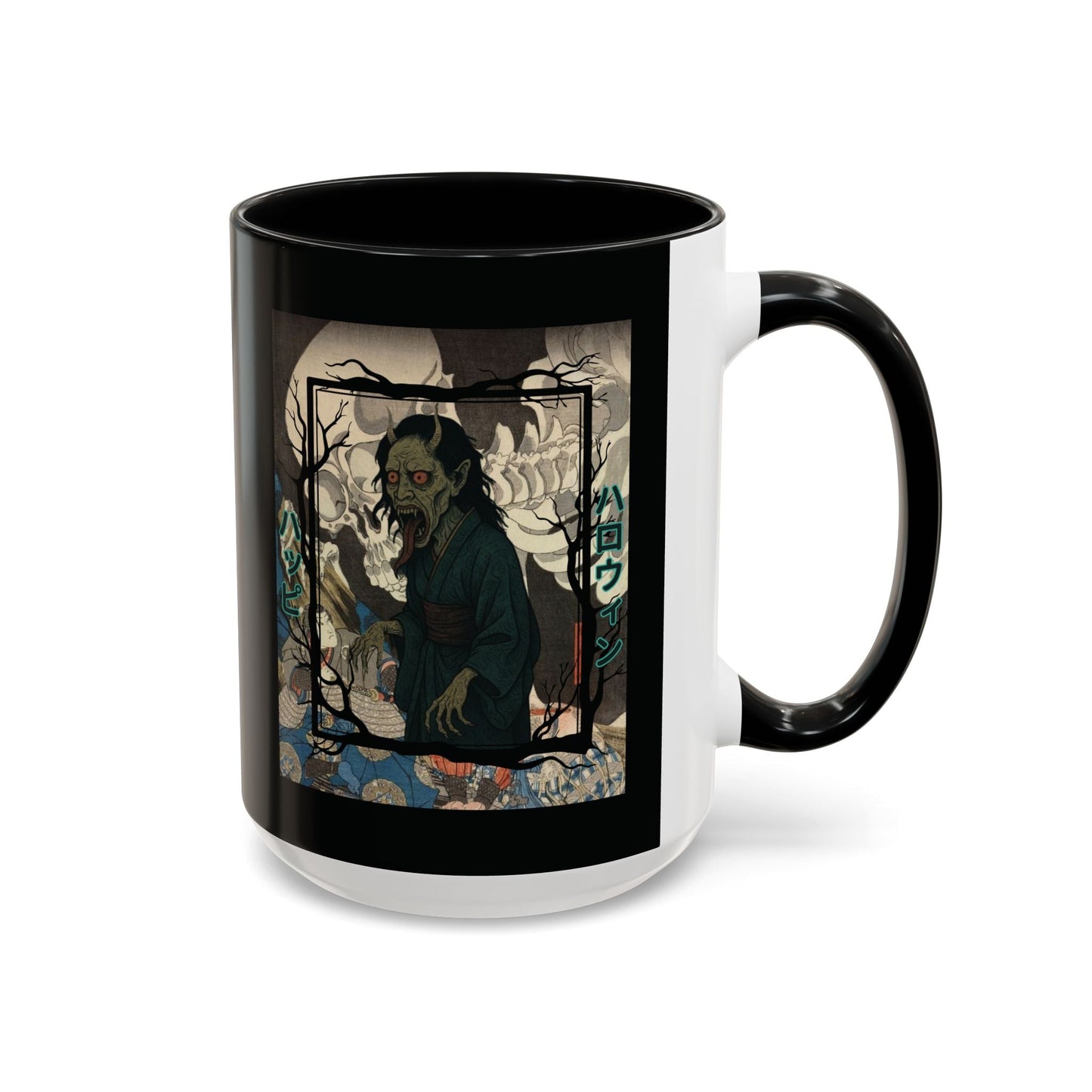 Yōkai Happy Halloween Black Accent Mug by cypherpunkgear.com – cypherpunkgear.com | Cypherpunk Merch