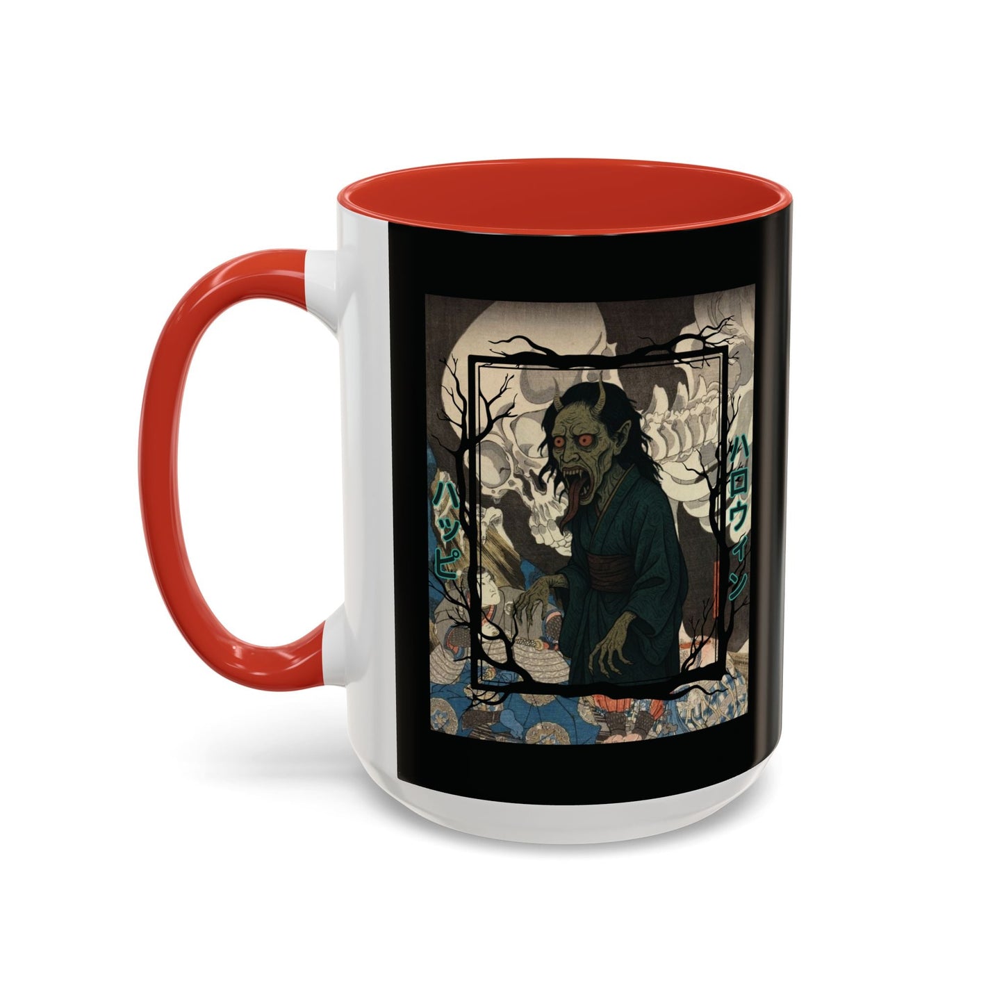 Yōkai Happy Halloween Black Accent Mug by cypherpunkgear.com – cypherpunkgear.com | Cypherpunk Merch