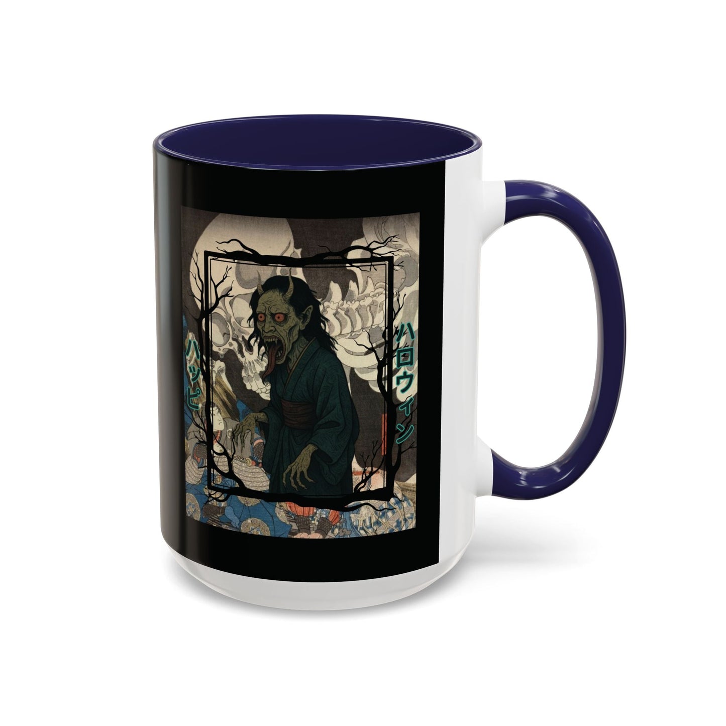 Yōkai Happy Halloween Black Accent Mug by cypherpunkgear.com – cypherpunkgear.com | Cypherpunk Merch