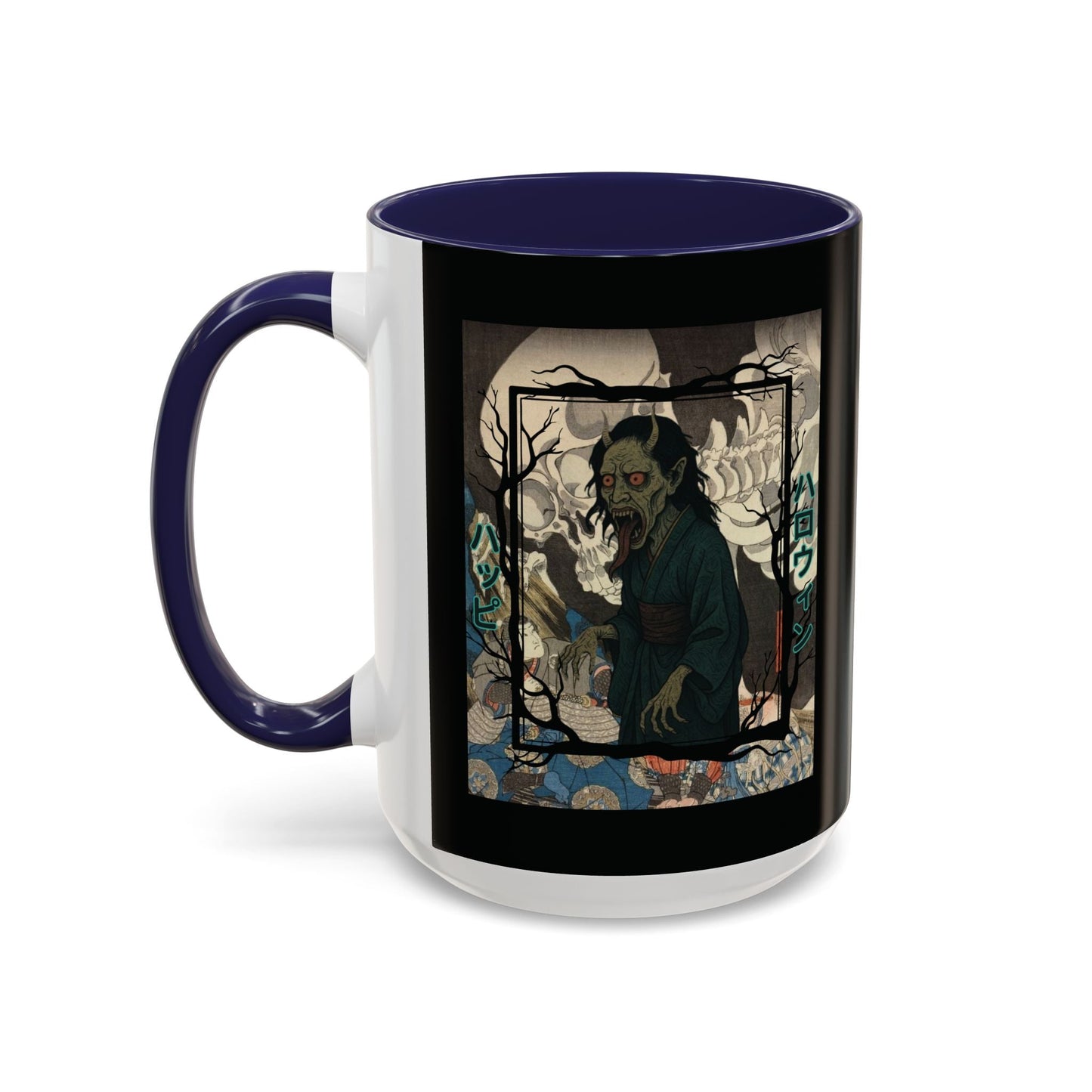 Yōkai Happy Halloween Black Accent Mug by cypherpunkgear.com – cypherpunkgear.com | Cypherpunk Merch