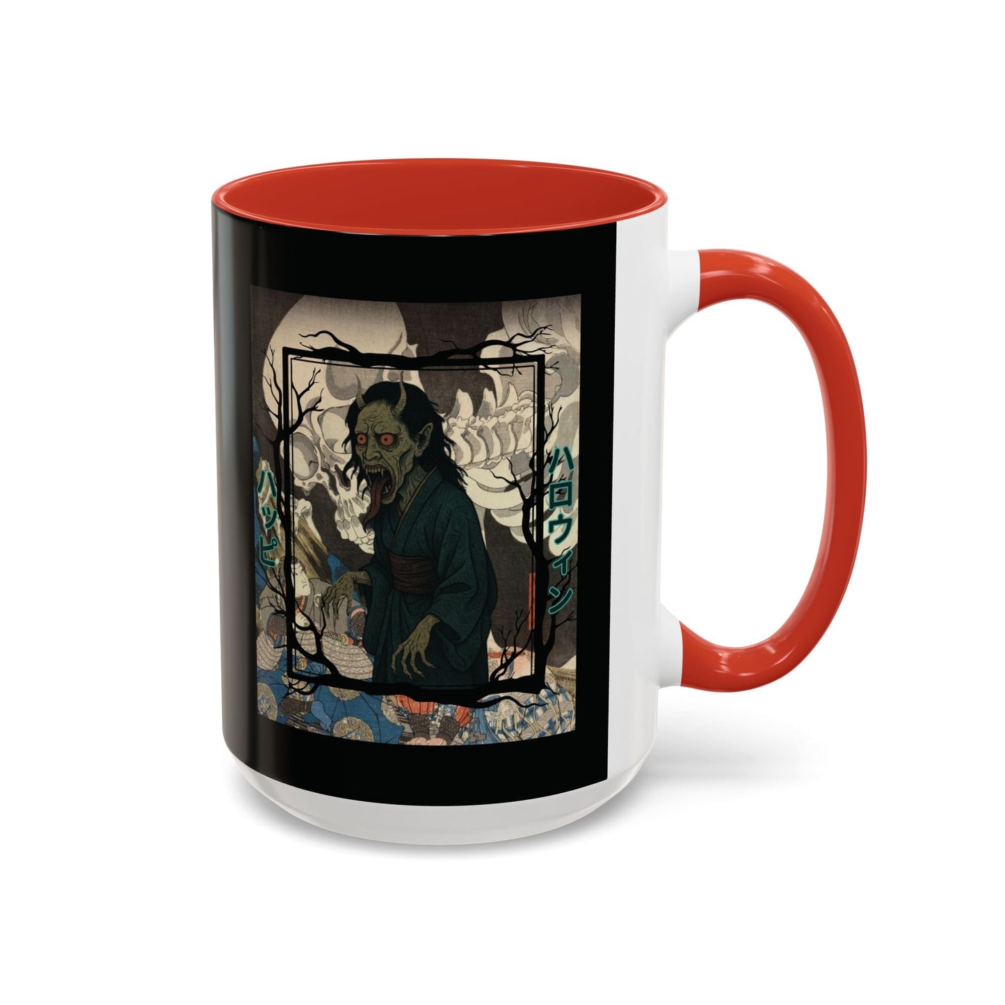 Yōkai Happy Halloween Black Accent Mug by cypherpunkgear.com – cypherpunkgear.com | Cypherpunk Merch