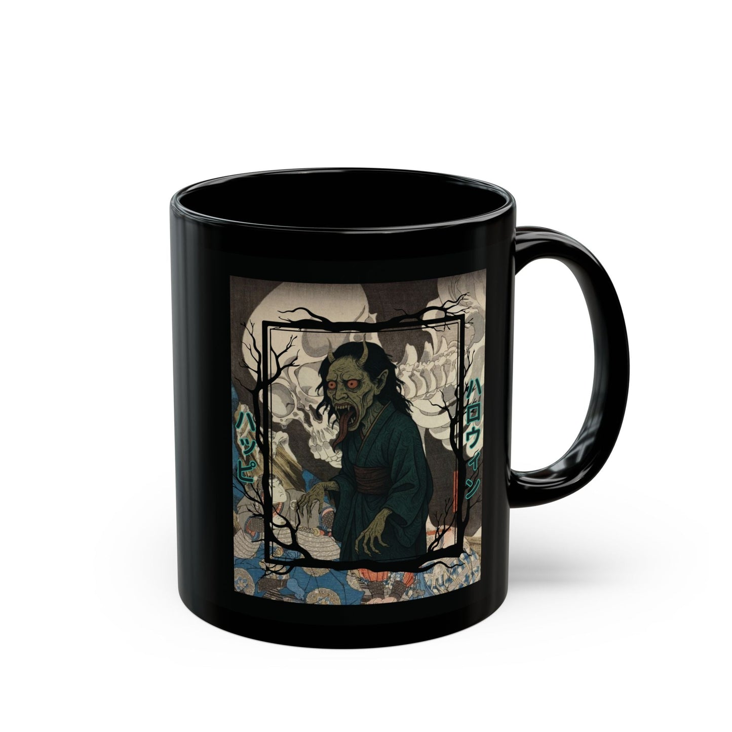 Yōkai Happy Halloween Black Mug by cypherpunkgear.com – cypherpunkgear.com | Cypherpunk Merch
