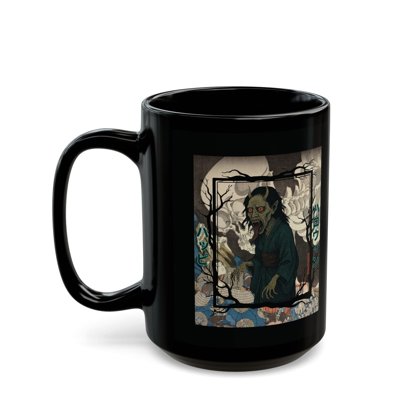 Yōkai Happy Halloween Black Mug by cypherpunkgear.com – cypherpunkgear.com | Cypherpunk Merch