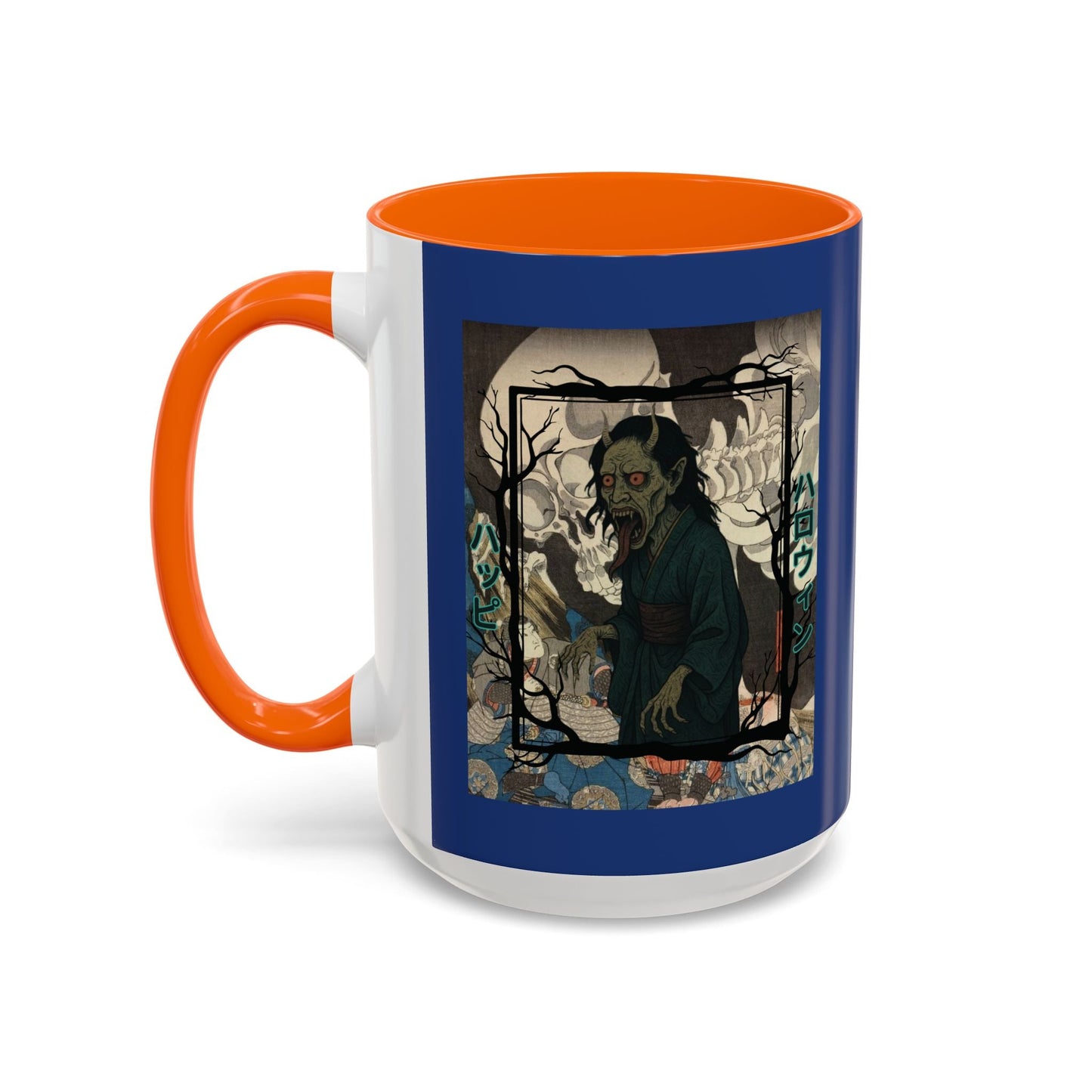 Yōkai Happy Halloween Dark Blue Accent Mug by cypherpunkgear.com – cypherpunkgear.com | Cypherpunk Merch