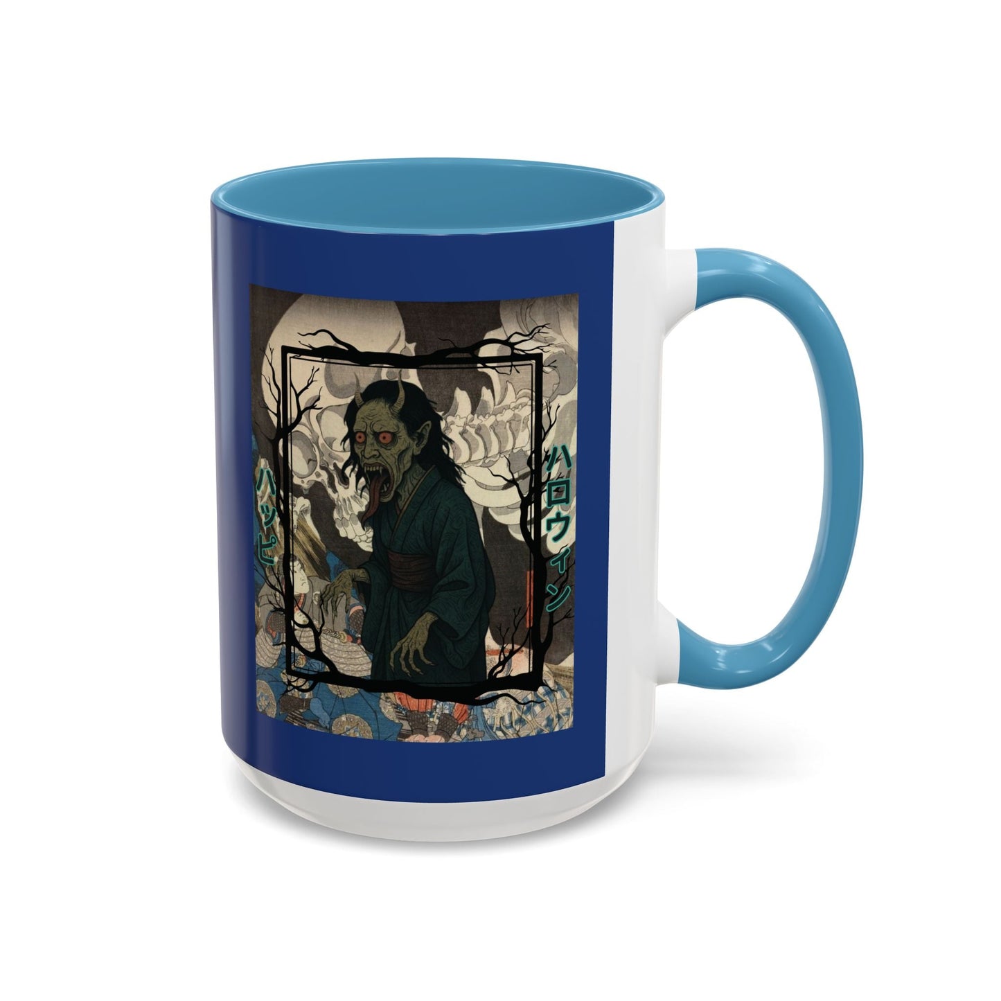 Yōkai Happy Halloween Dark Blue Accent Mug by cypherpunkgear.com – cypherpunkgear.com | Cypherpunk Merch