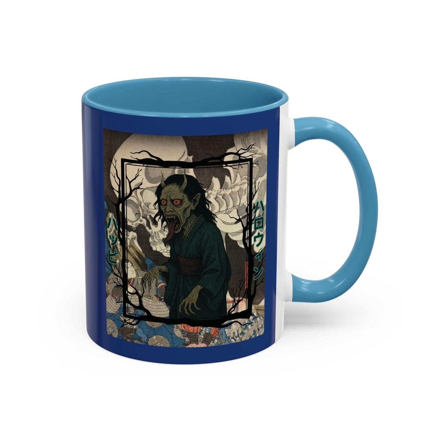 Yōkai Happy Halloween Dark Blue Accent Mug by cypherpunkgear.com – cypherpunkgear.com | Cypherpunk Merch