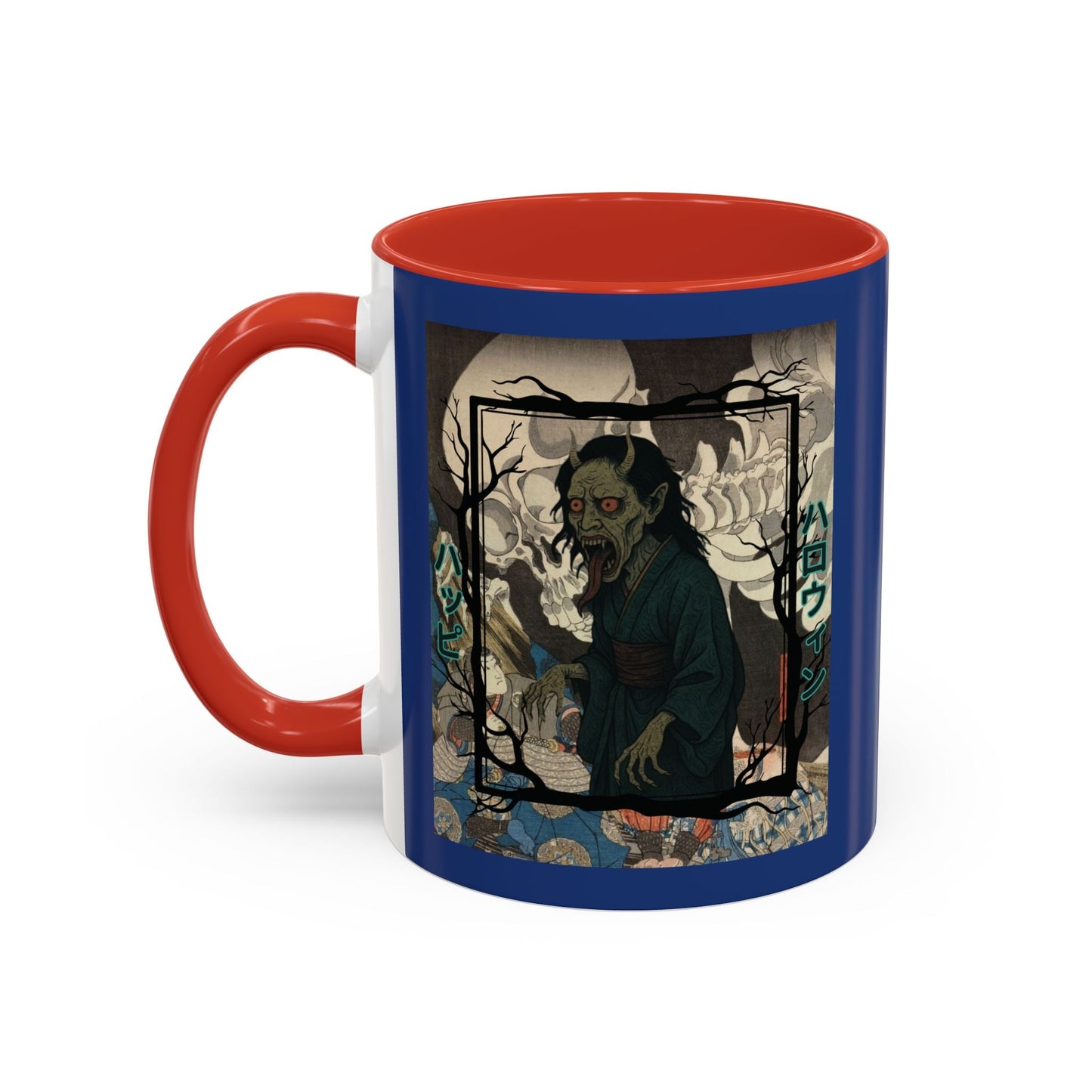 Yōkai Happy Halloween Dark Blue Accent Mug by cypherpunkgear.com – cypherpunkgear.com | Cypherpunk Merch