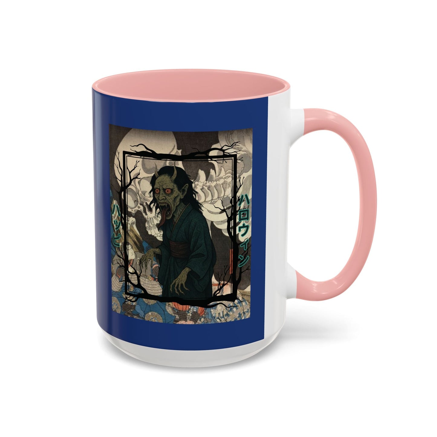 Yōkai Happy Halloween Dark Blue Accent Mug by cypherpunkgear.com – cypherpunkgear.com | Cypherpunk Merch