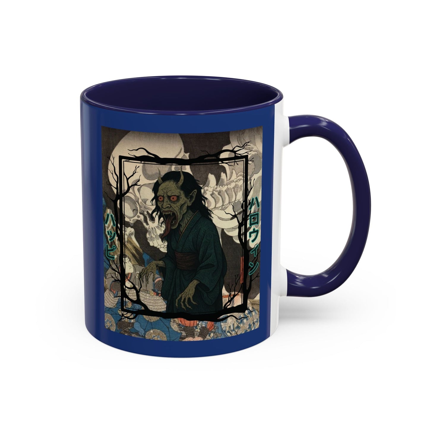 Yōkai Happy Halloween Dark Blue Accent Mug by cypherpunkgear.com – cypherpunkgear.com | Cypherpunk Merch