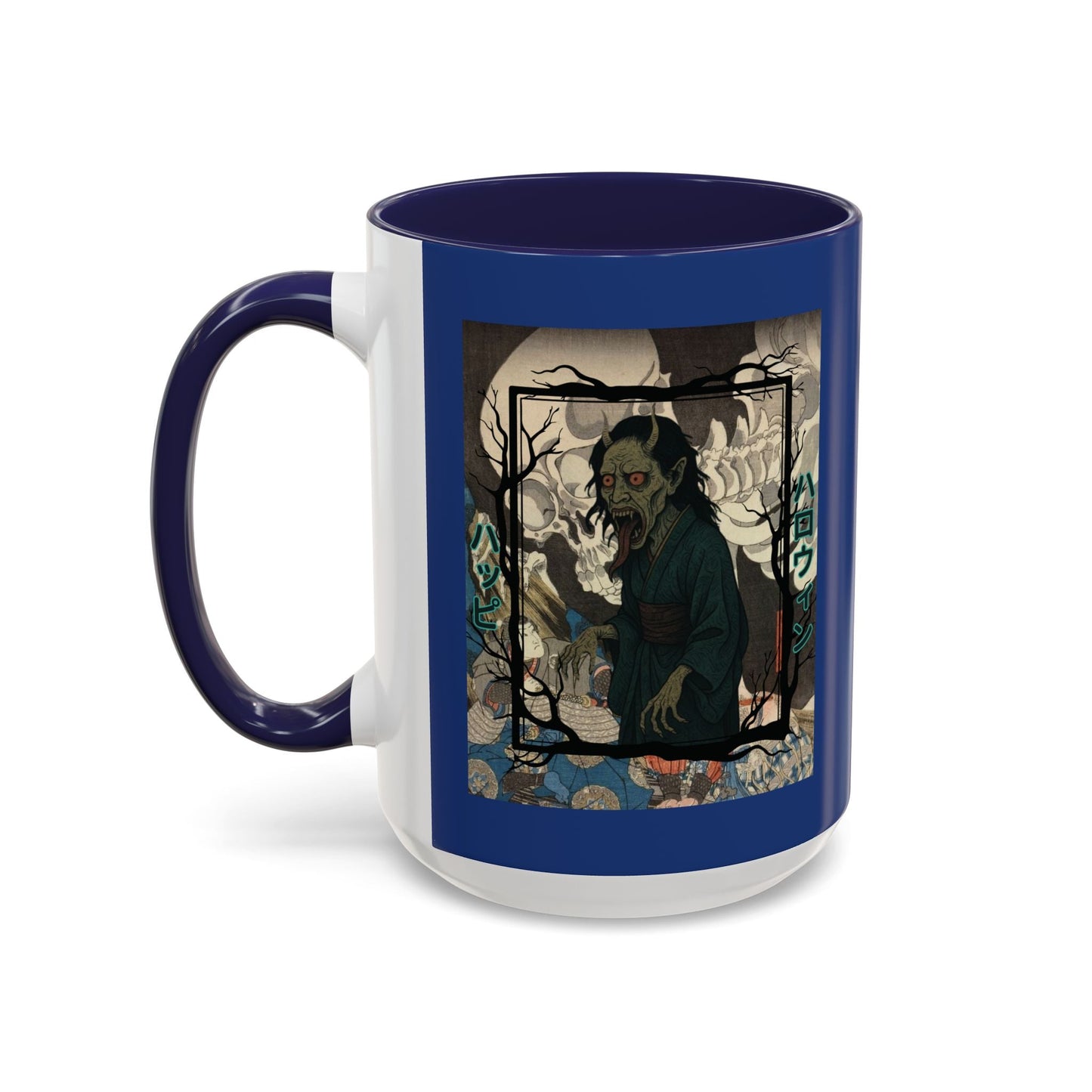 Yōkai Happy Halloween Dark Blue Accent Mug by cypherpunkgear.com – cypherpunkgear.com | Cypherpunk Merch