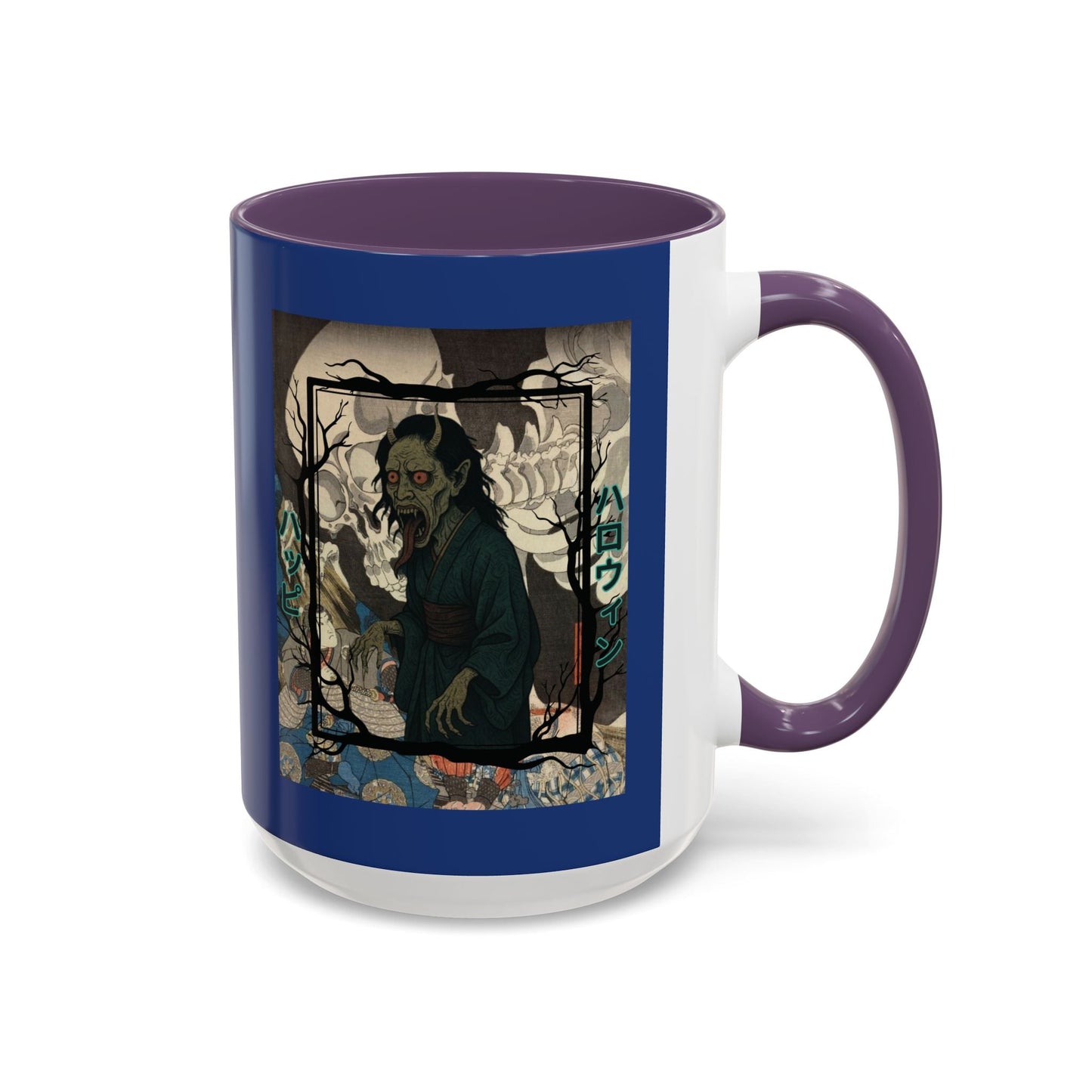 Yōkai Happy Halloween Dark Blue Accent Mug by cypherpunkgear.com – cypherpunkgear.com | Cypherpunk Merch