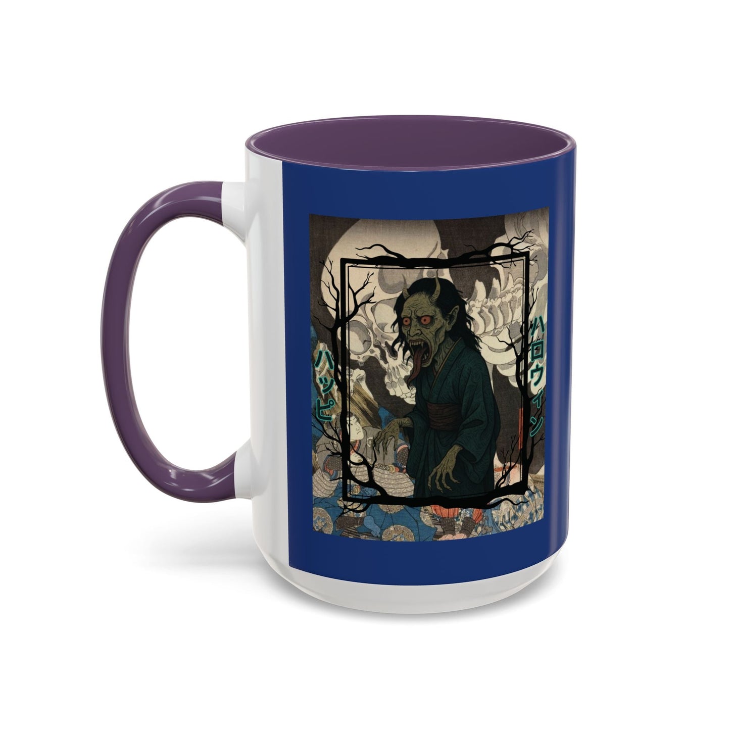 Yōkai Happy Halloween Dark Blue Accent Mug by cypherpunkgear.com – cypherpunkgear.com | Cypherpunk Merch