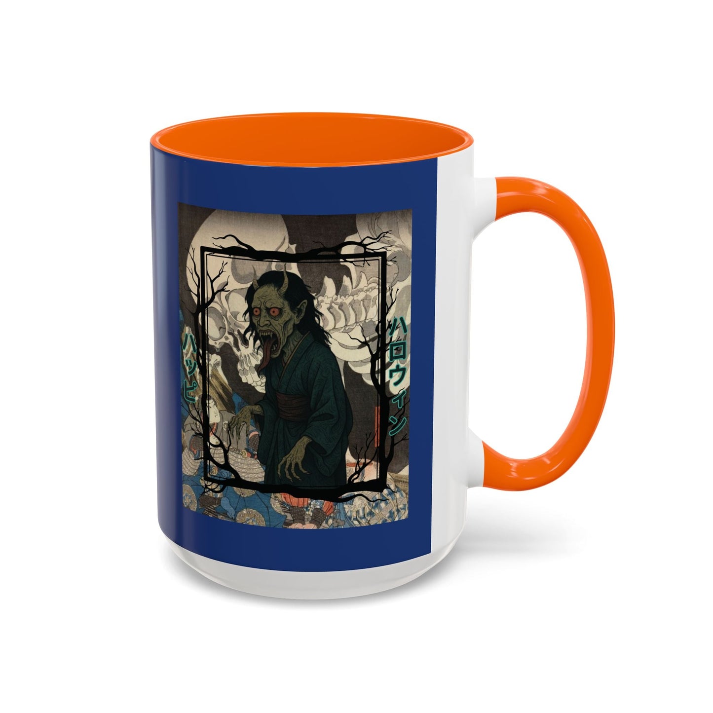 Yōkai Happy Halloween Dark Blue Accent Mug by cypherpunkgear.com – cypherpunkgear.com | Cypherpunk Merch